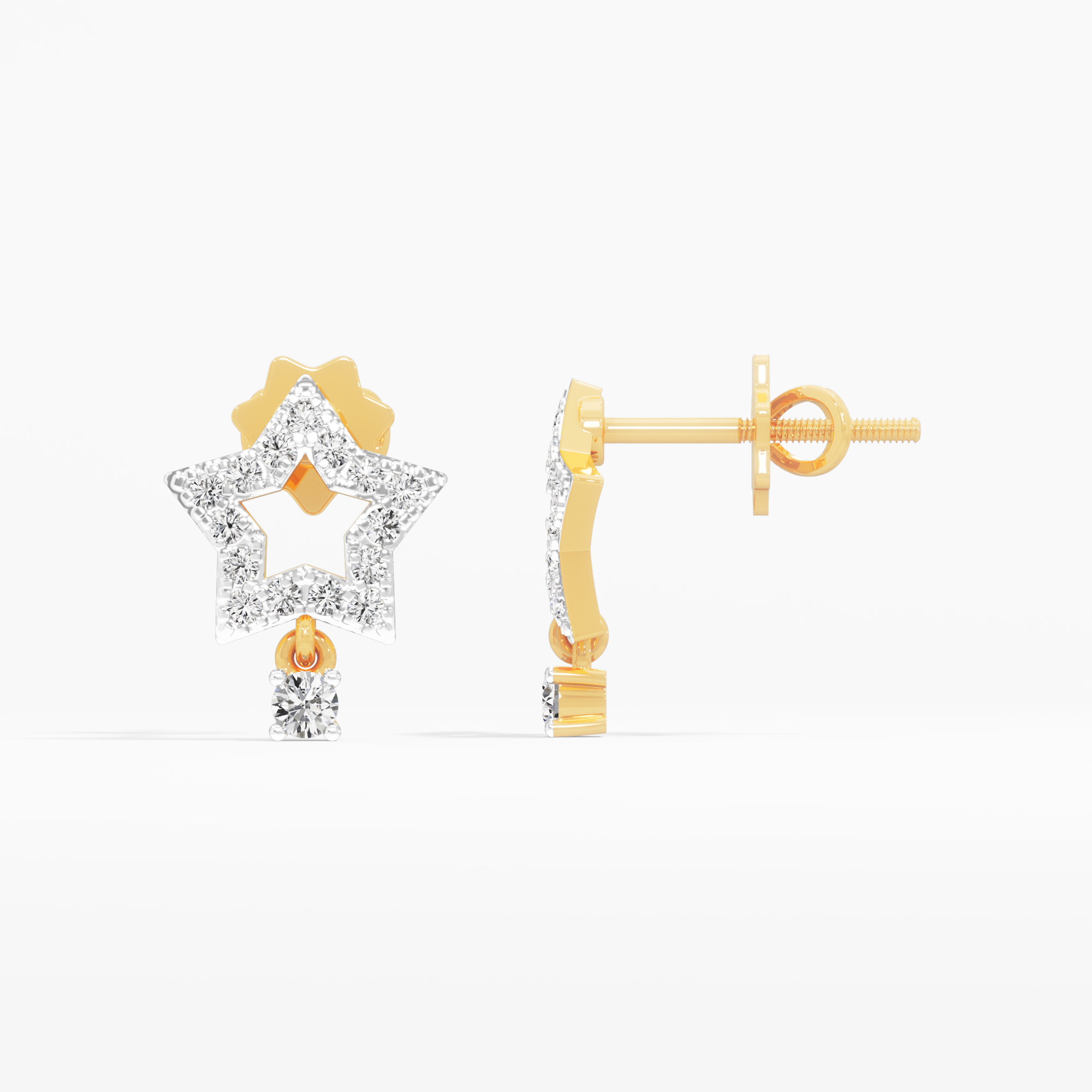 Stellar Drop Stud Earrings in 9KT Yellow Gold (Diamond Quality:FG-VVS VS)
