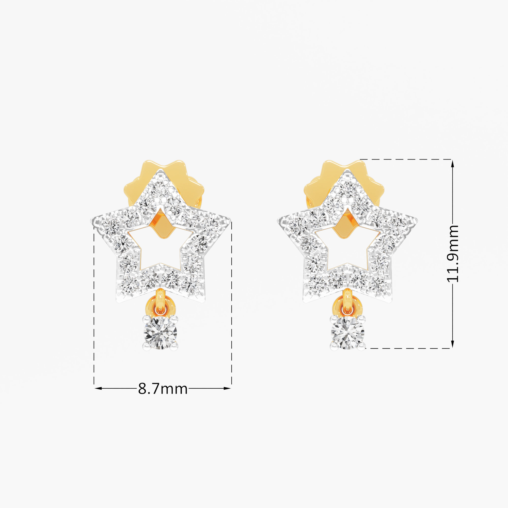Stellar Drop Stud Earrings in 9KT Yellow Gold (Diamond Quality:FG-VVS VS)