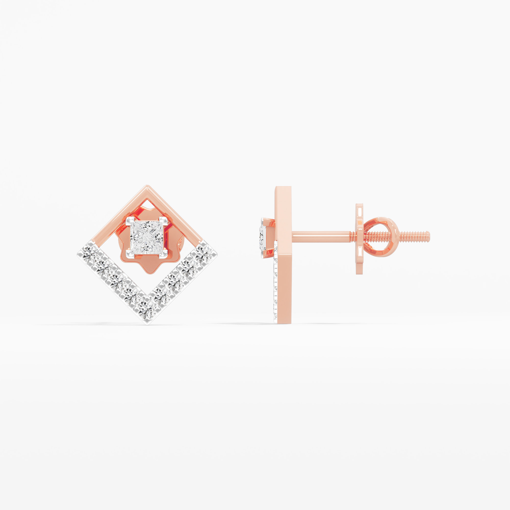 Geometric Gleam Studs Earrings in 9KT Rose Gold (Diamond Quality: FG-VVS VS)