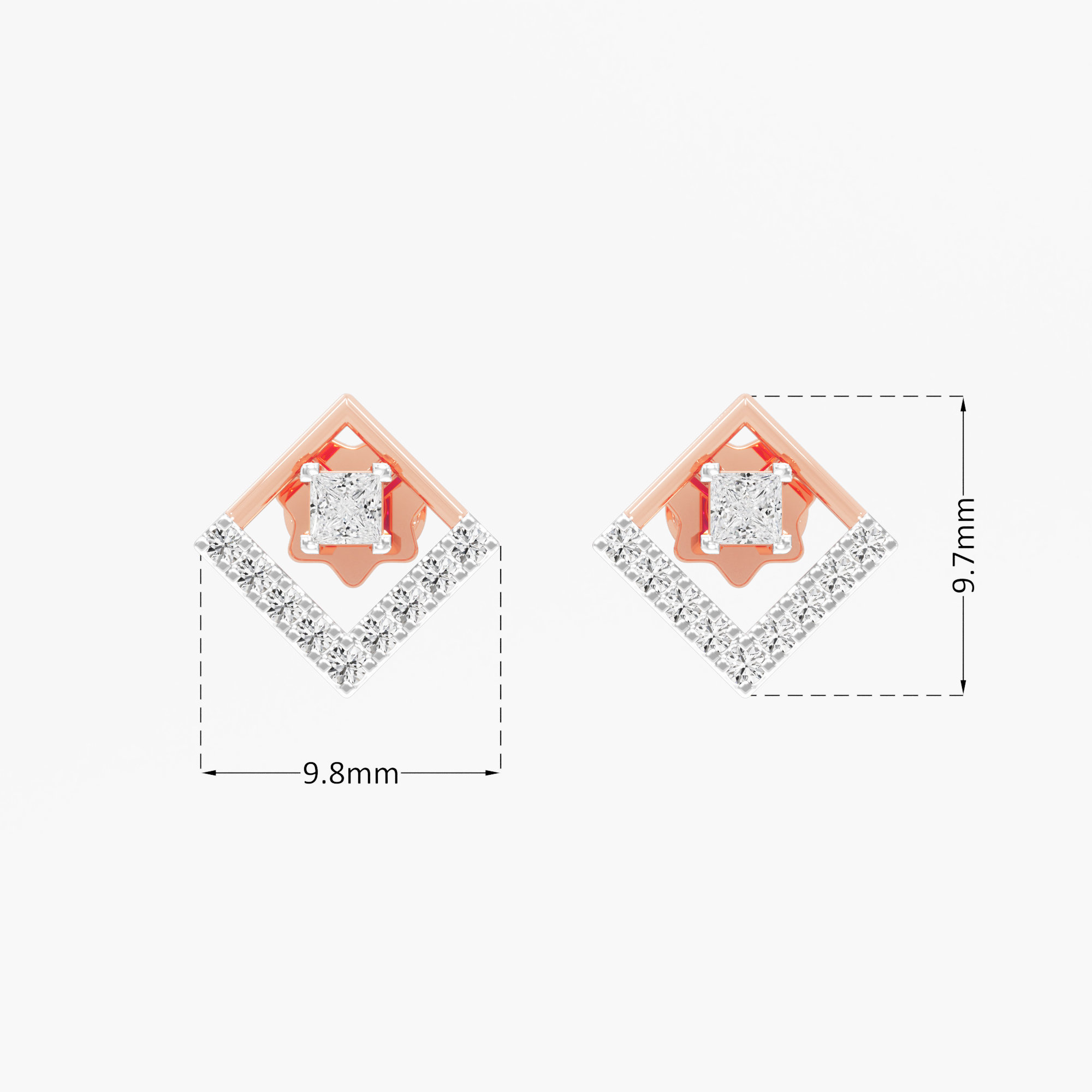 Geometric Gleam Studs Earrings in 9KT Rose Gold (Diamond Quality: FG-VVS VS)