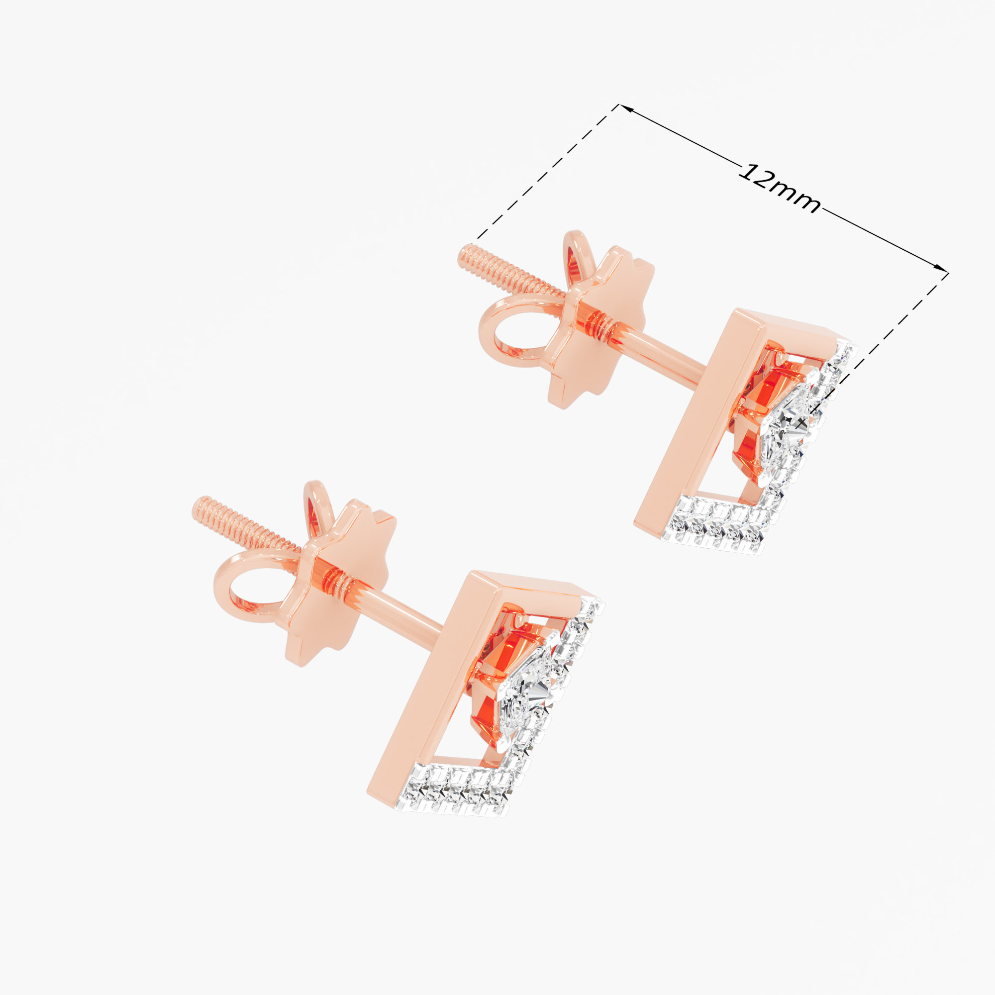 Geometric Gleam Studs Earrings in 9KT Rose Gold (Diamond Quality: FG-VVS VS)