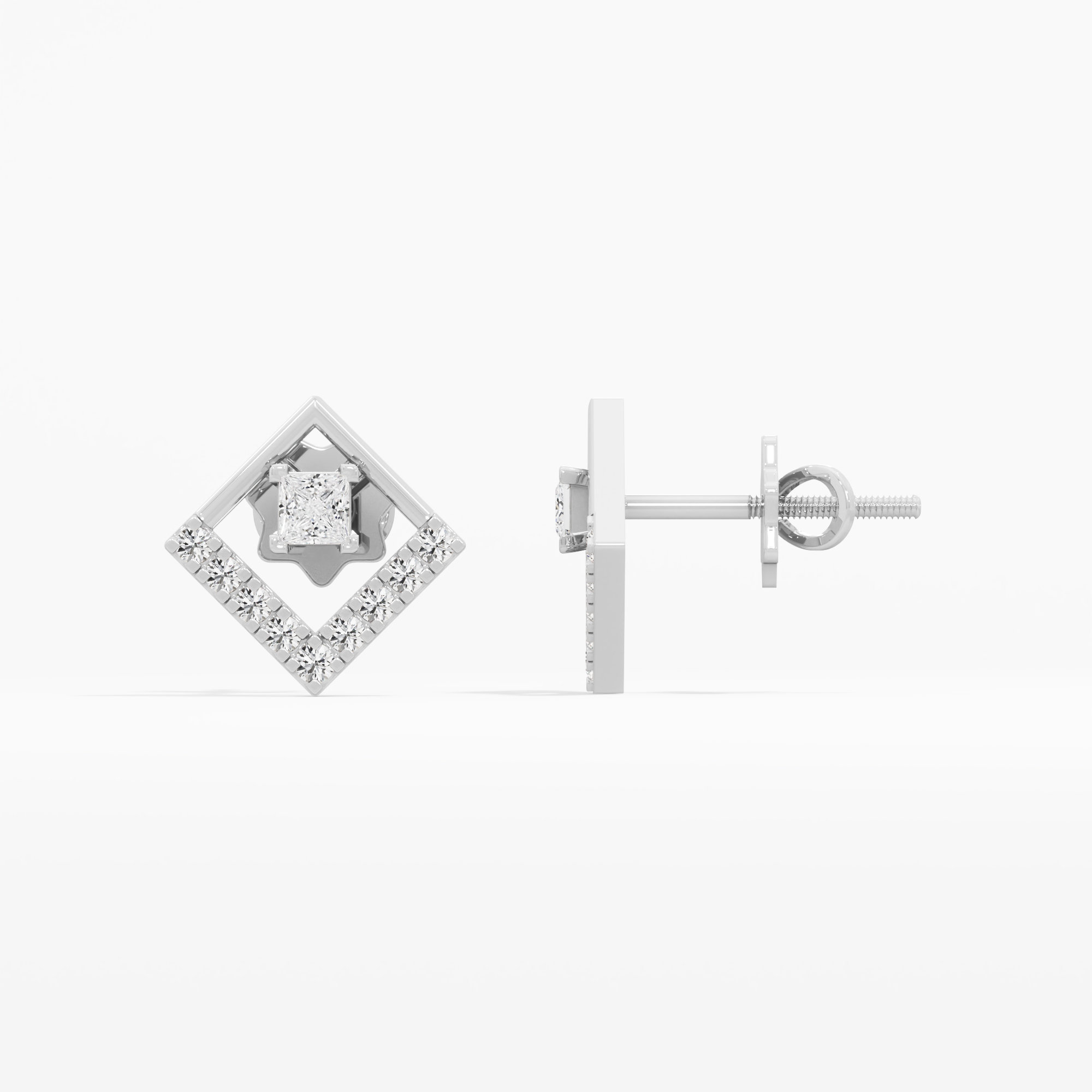 Geometric Gleam Studs Earrings in 9KT White Gold (Diamond Quality: FG-VVS VS)