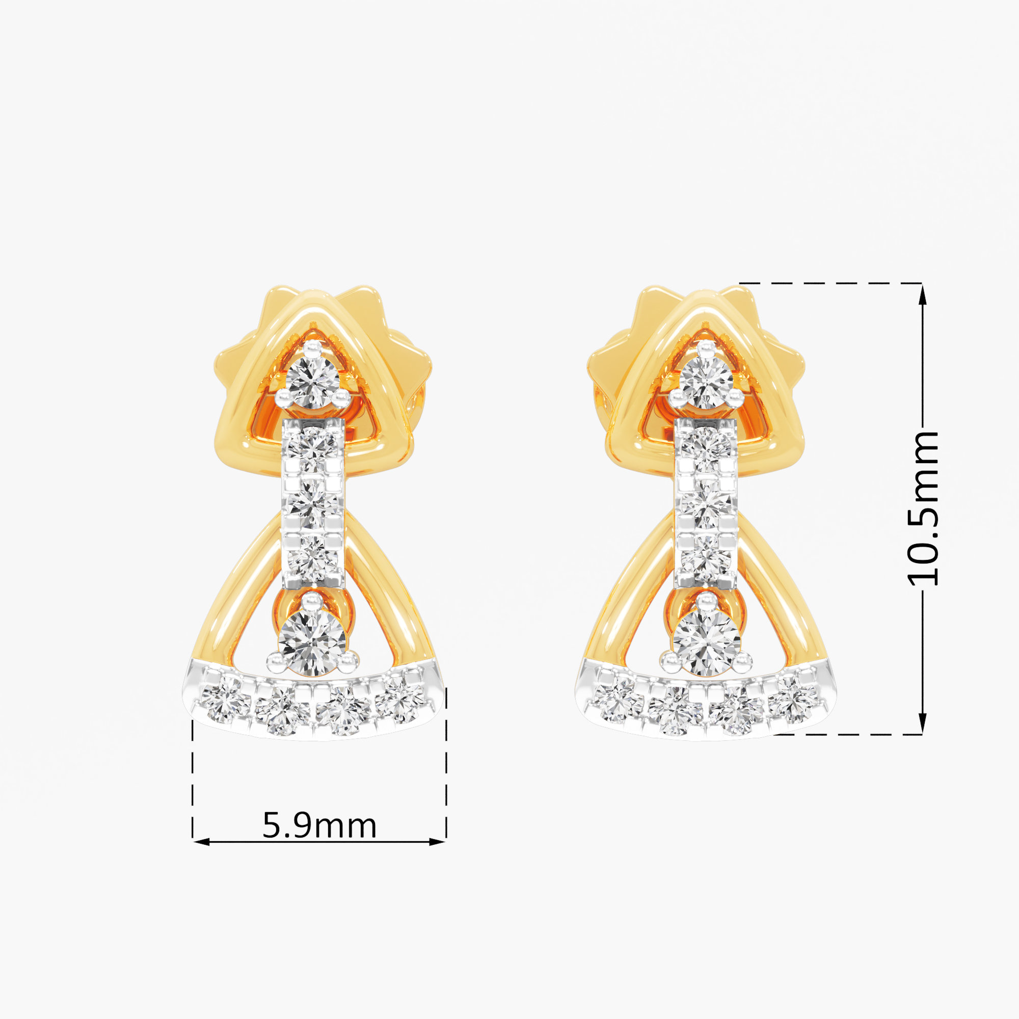 Zenith Drop Stud Earrings in 9KT Yellow Gold (Diamond Quality: FG-VVS VS)