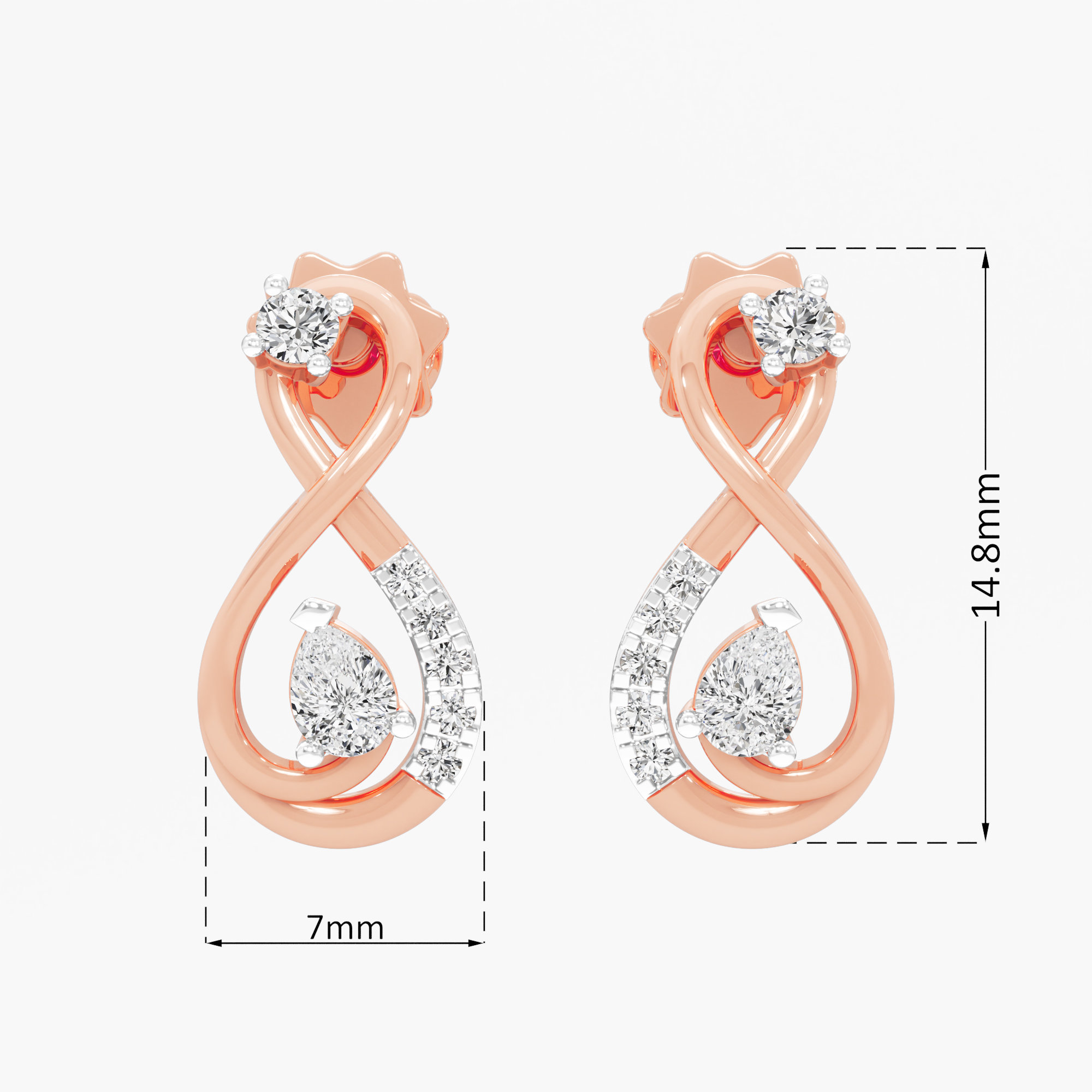 Eternal Radiance Drops Earrings in 9KT Rose Gold (Diamond Quality: FG-VVS VS)