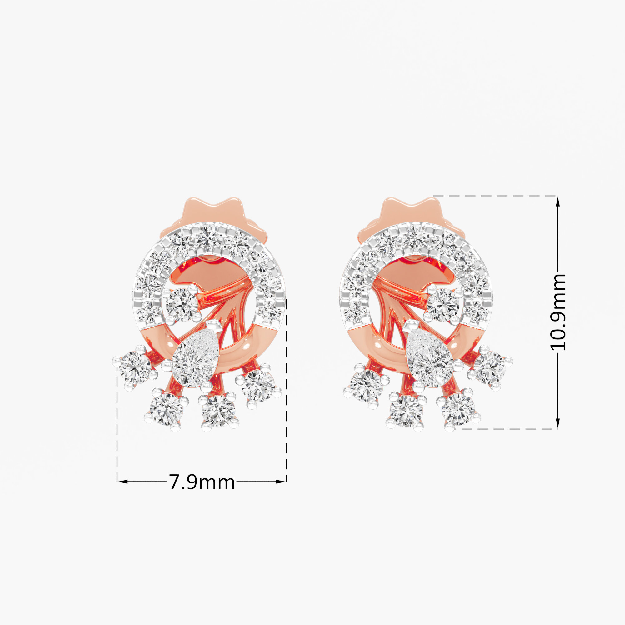 Constellation Twirl Studs Earrings in 9KT Rose Gold (Diamond Quality: FG-VVS VS)