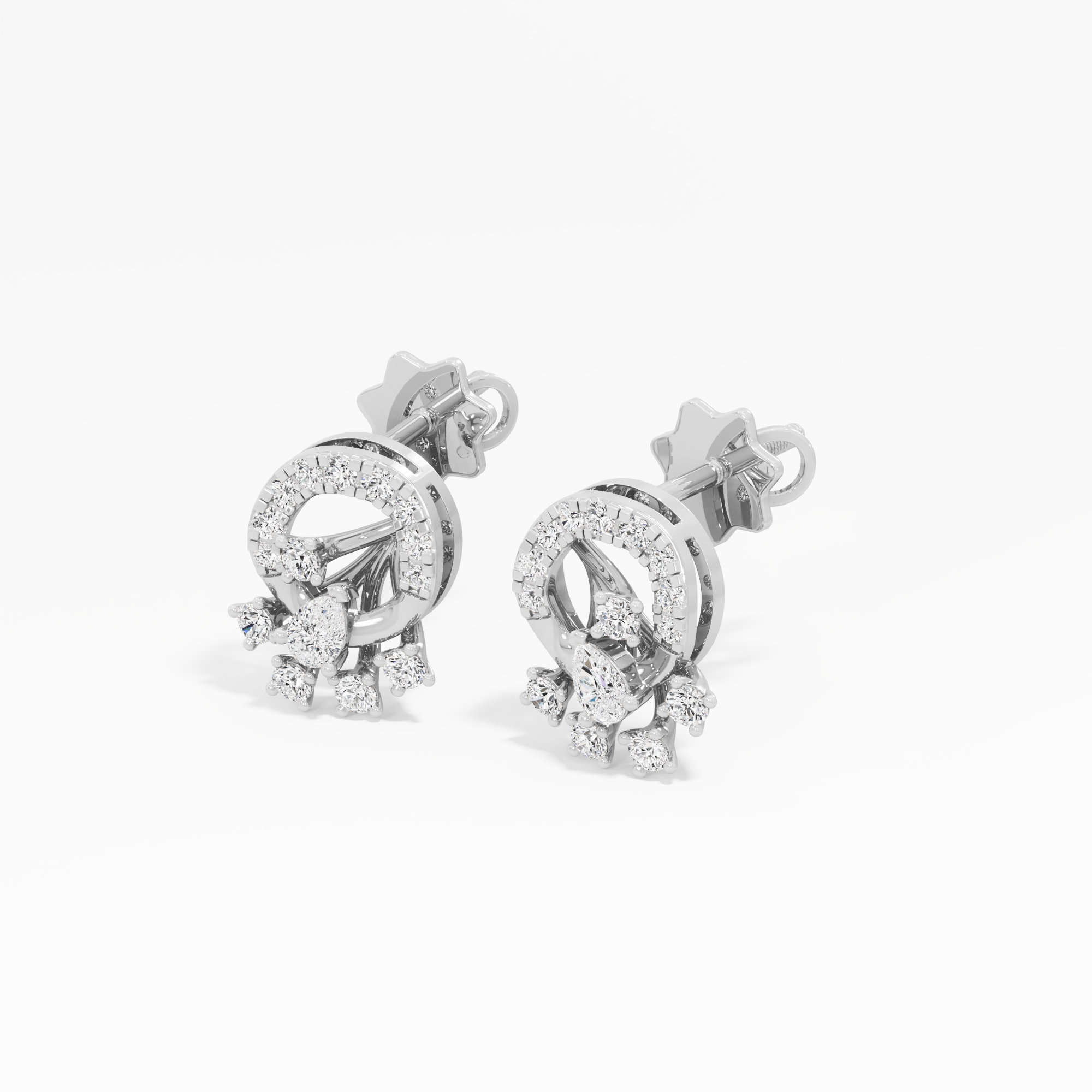 Constellation Twirl Studs Earrings in 9KT White Gold (Diamond Quality: FG-VVS VS)