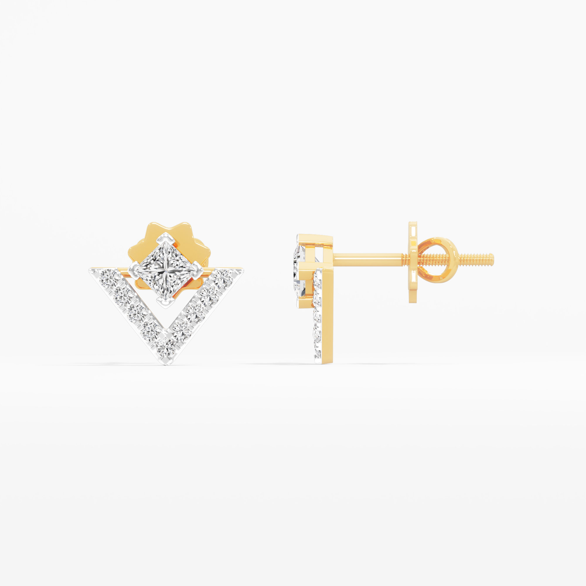 Gilded Chevron Stud Earrings in 9KT Yellow Gold (Diamond Quality: FG-VVS VS)