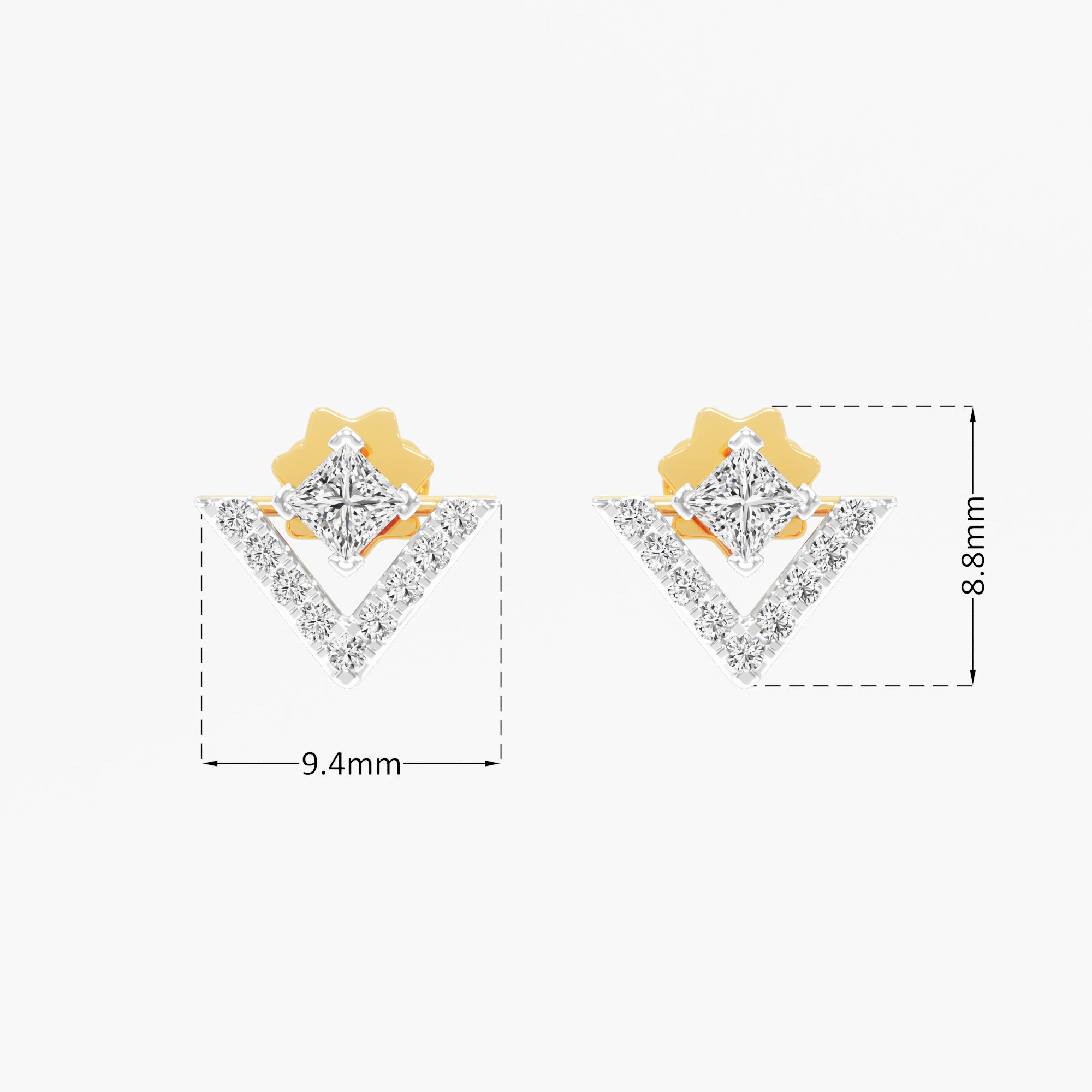 Gilded Chevron Stud Earrings in 9KT Yellow Gold (Diamond Quality: FG-VVS VS)