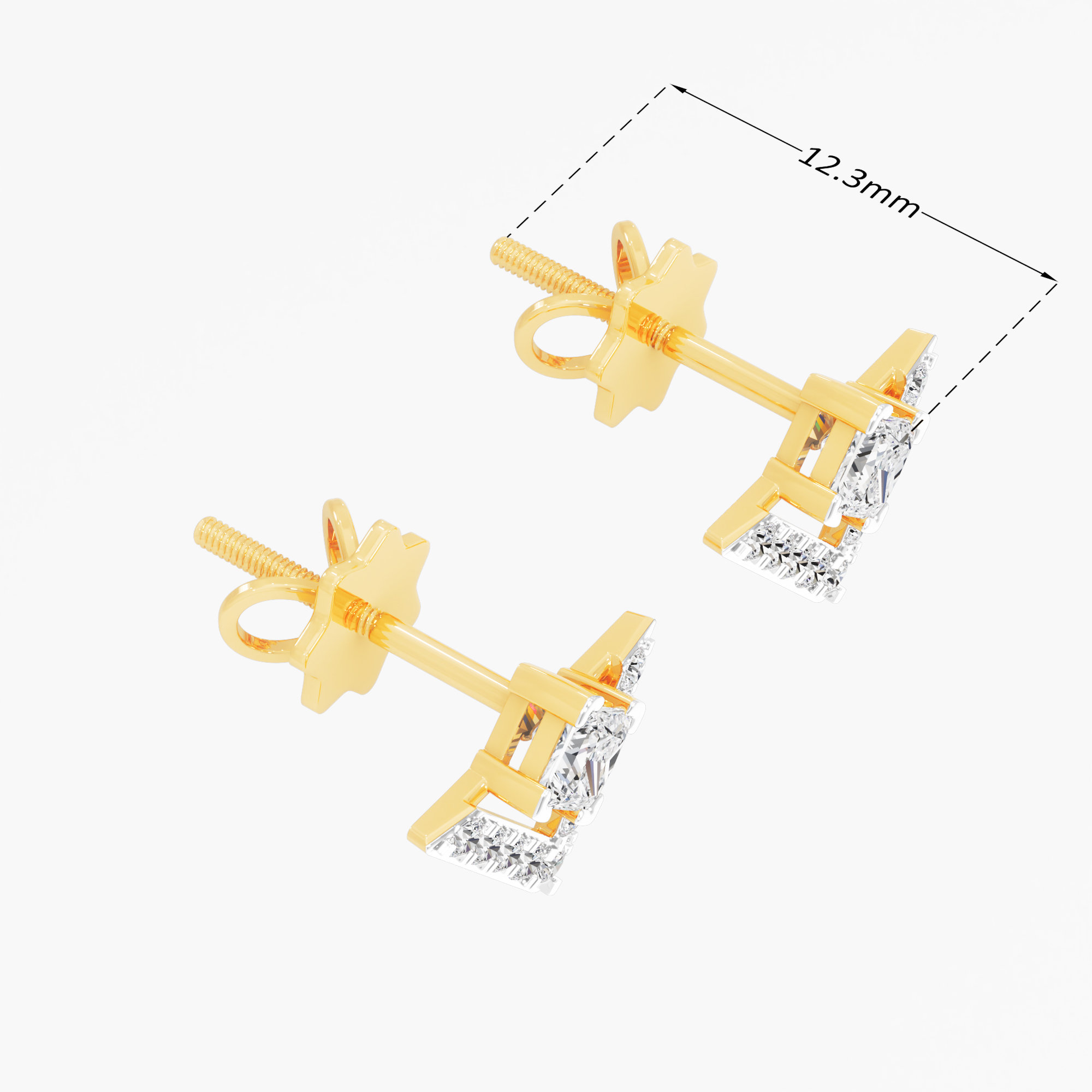 Gilded Chevron Stud Earrings in 9KT Yellow Gold (Diamond Quality: FG-VVS VS)