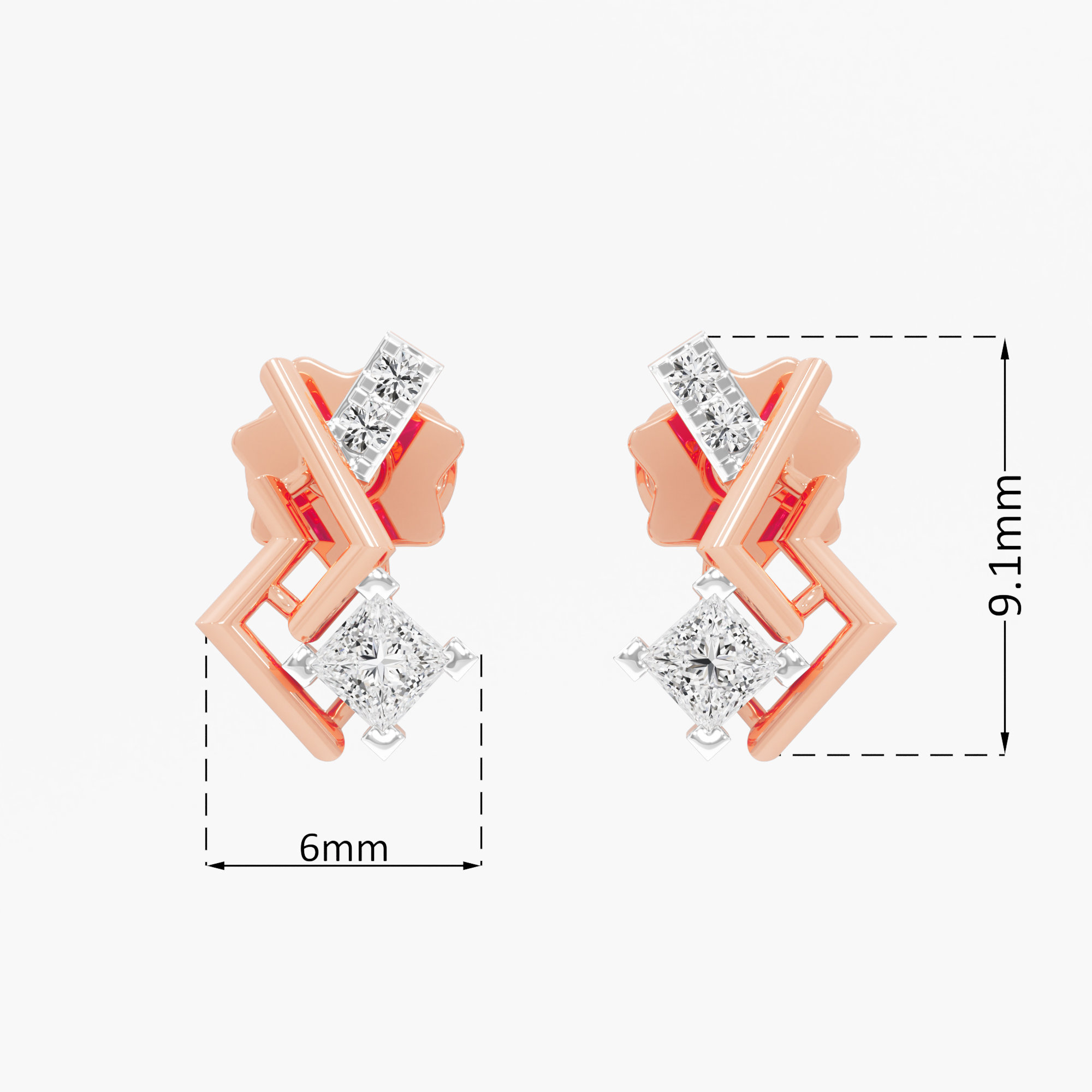 Angular Allure Studs Earrings in 9KT Rose Gold (Diamond Quality: FG-VVS VS)