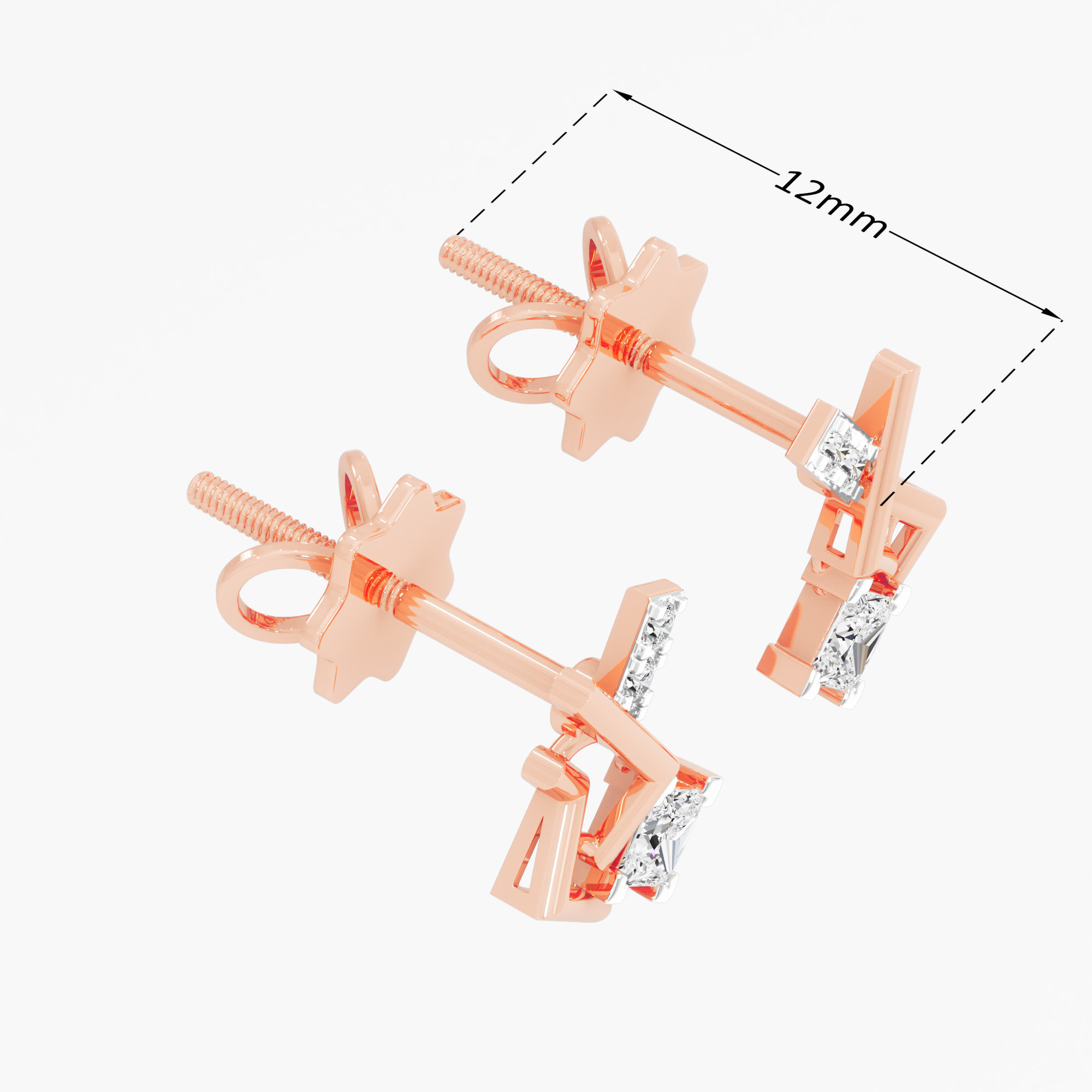 Angular Allure Studs Earrings in 9KT Rose Gold (Diamond Quality: FG-VVS VS)