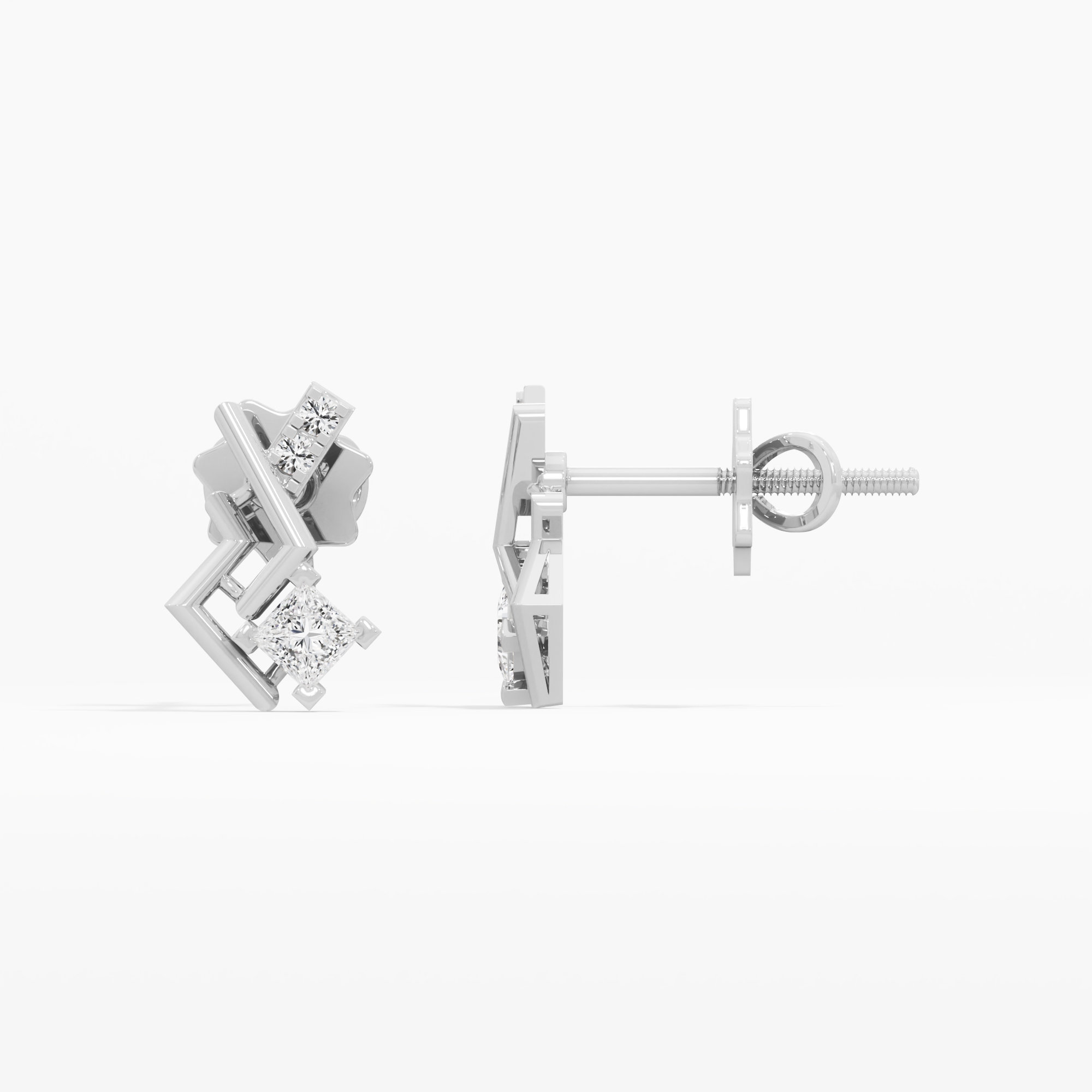 Angular Allure Studs Earrings in 9KT White Gold (Diamond Quality: FG-VVS VS)