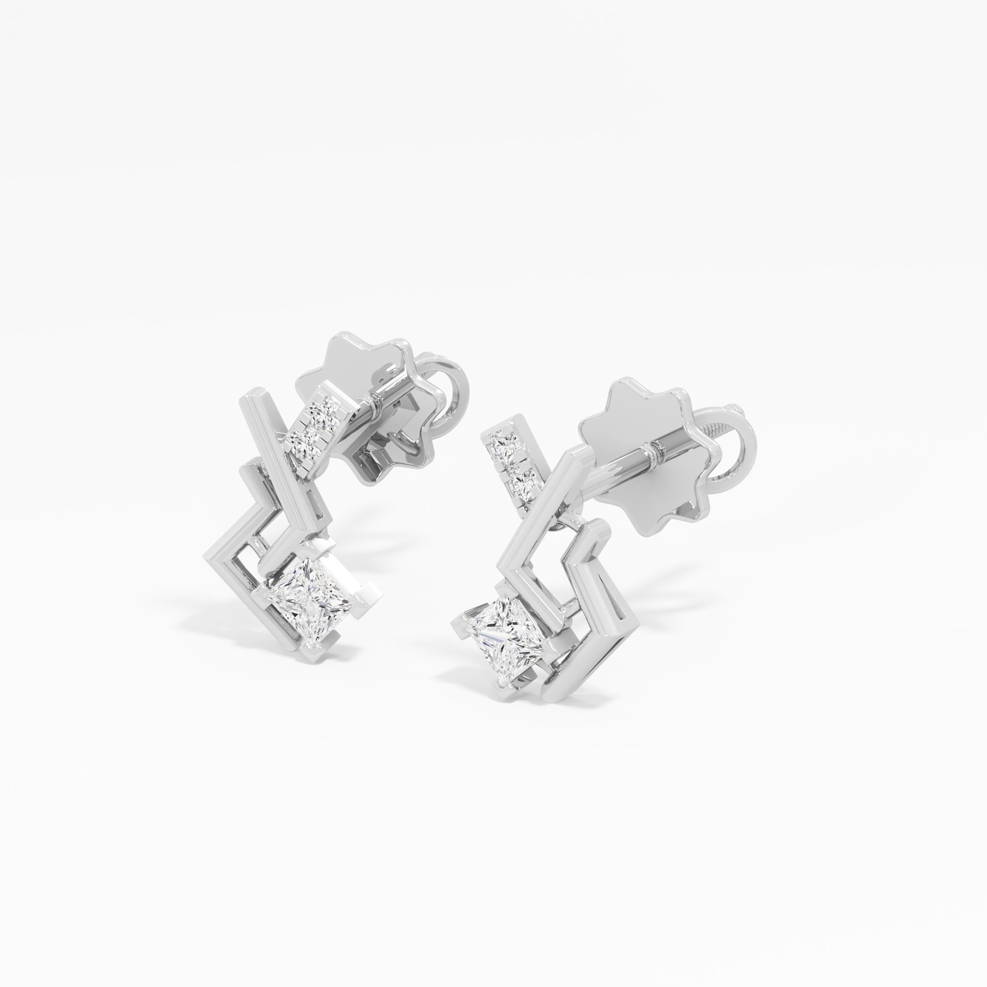 Angular Allure Studs Earrings in 9KT White Gold (Diamond Quality: FG-VVS VS)