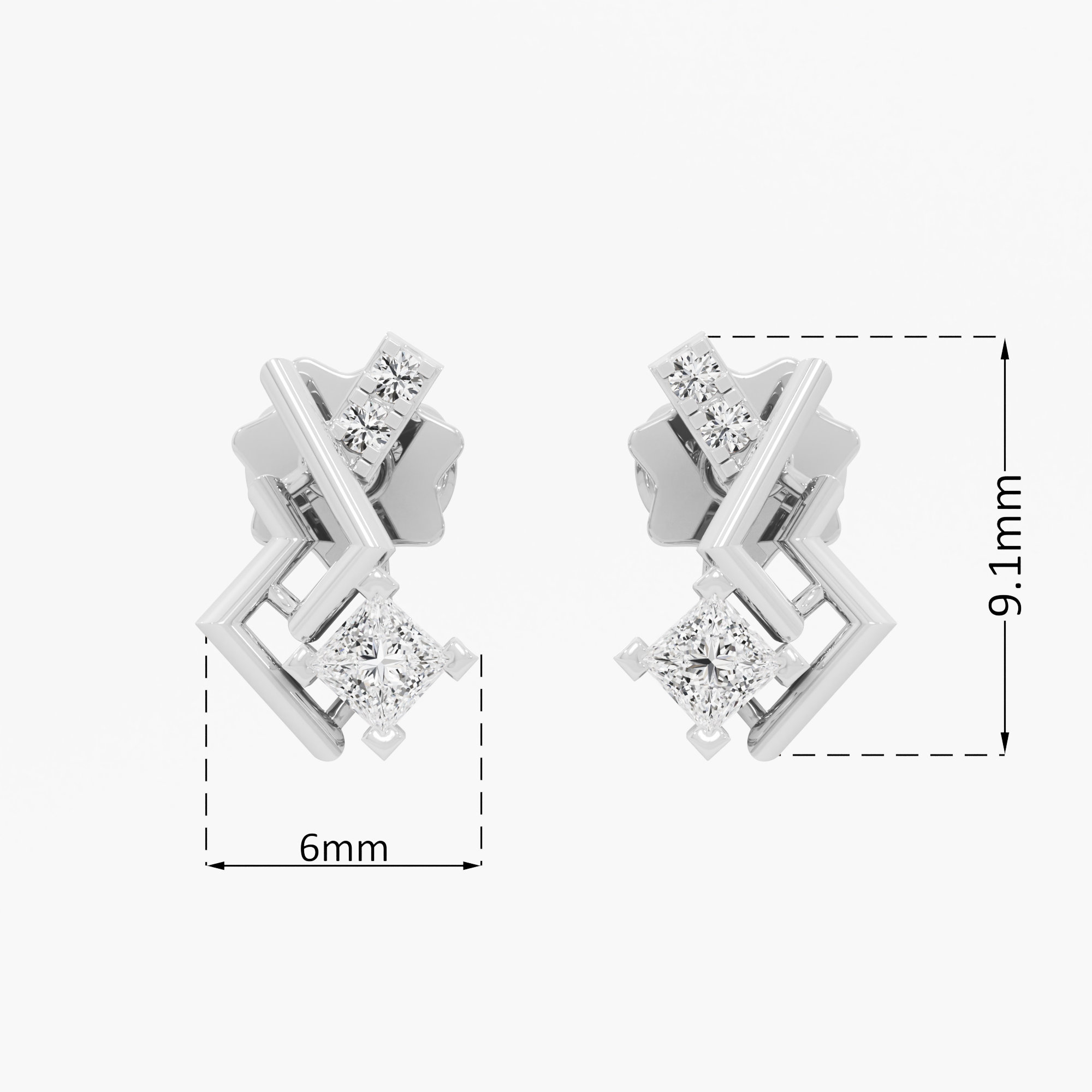 Angular Allure Studs Earrings in 9KT White Gold (Diamond Quality: FG-VVS VS)