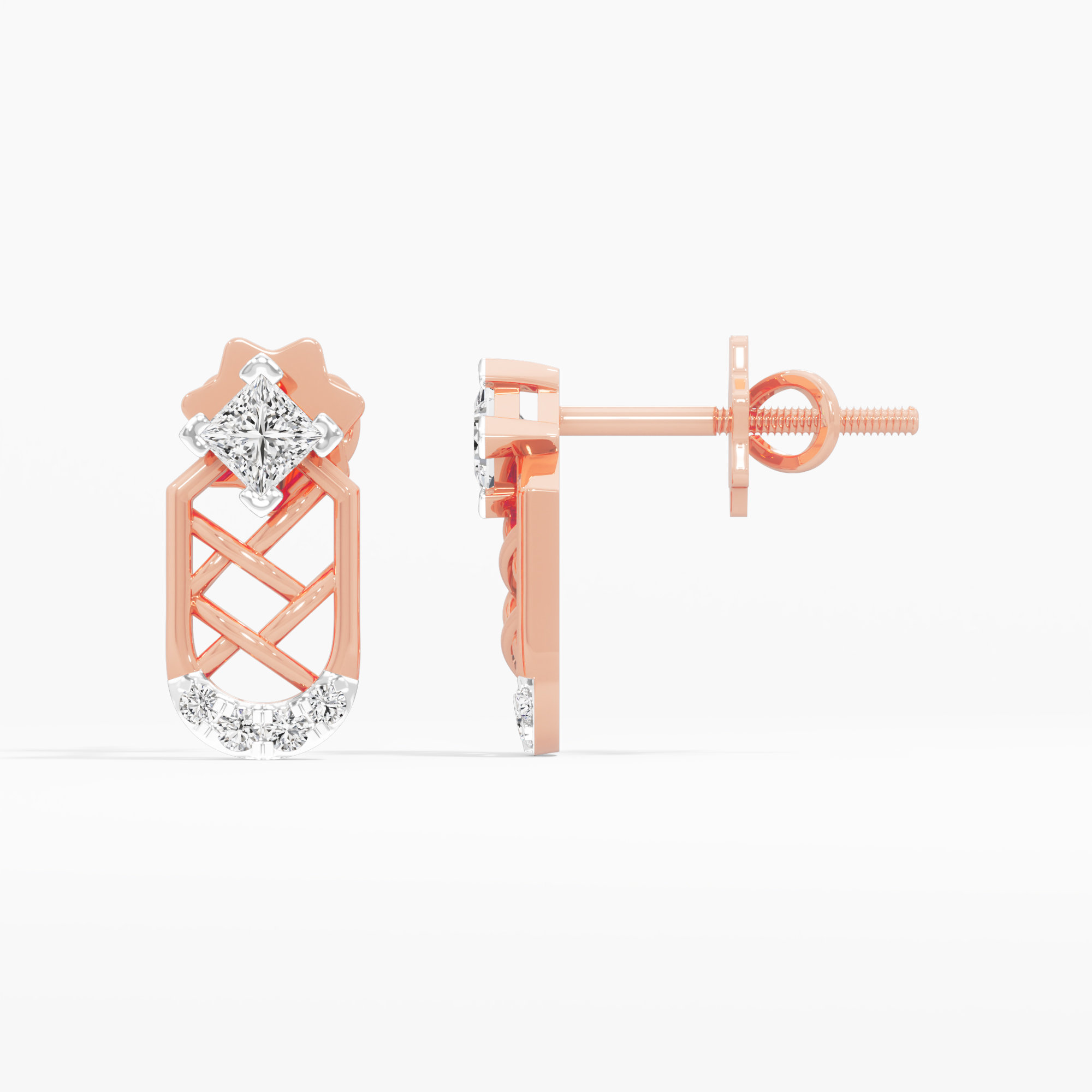 Lattice Glamour Drops Earrings in 9KT Rose Gold (Diamond Quality: FG-VVS VS)