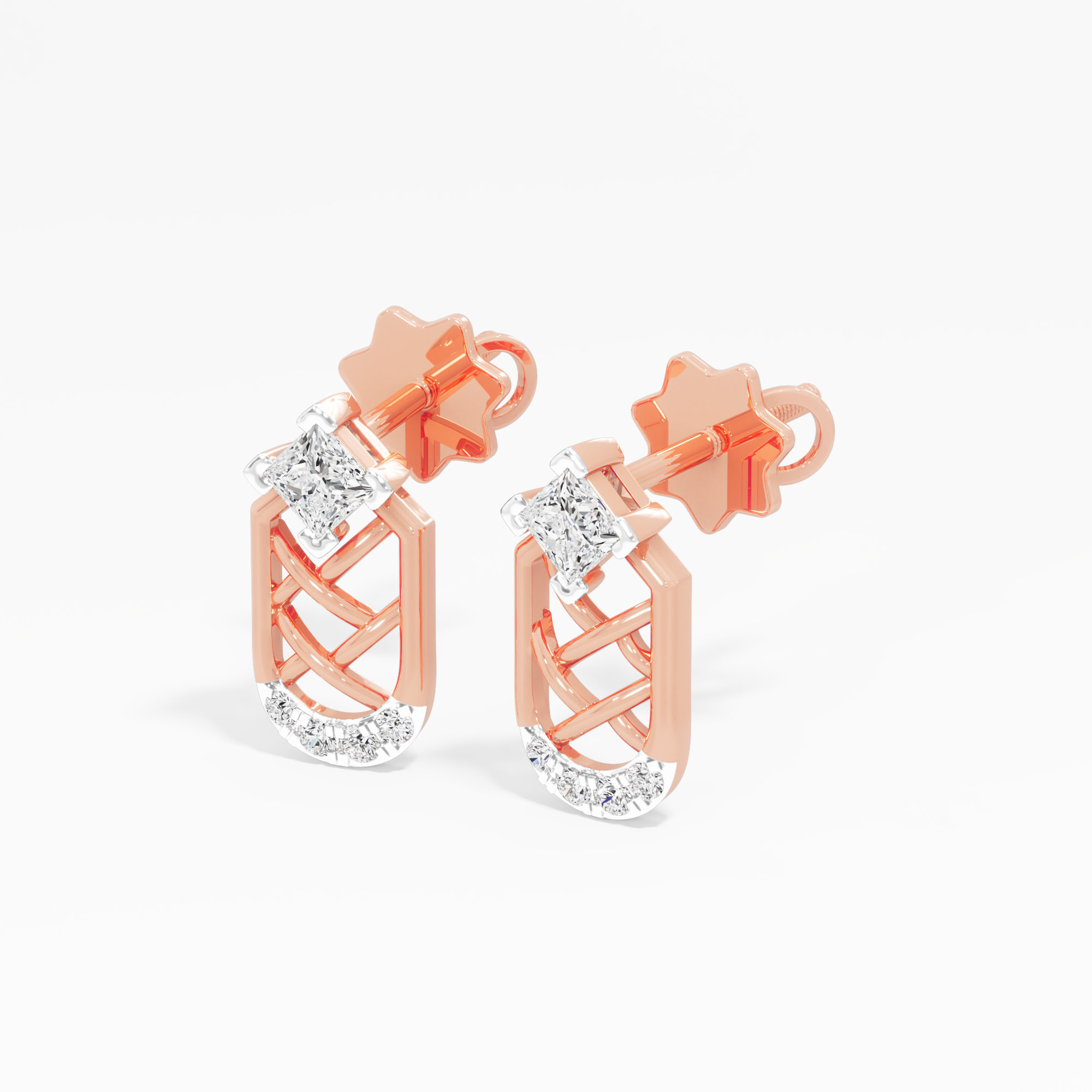 Lattice Glamour Drops Earrings in 9KT Rose Gold (Diamond Quality: FG-VVS VS)