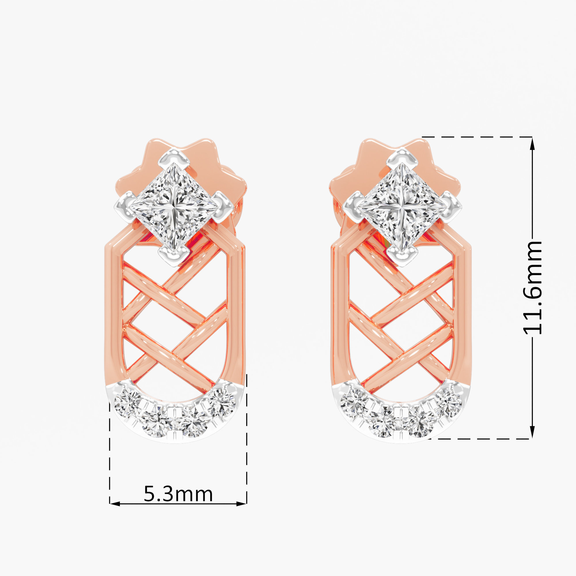 Lattice Glamour Drops Earrings in 9KT Rose Gold (Diamond Quality: FG-VVS VS)