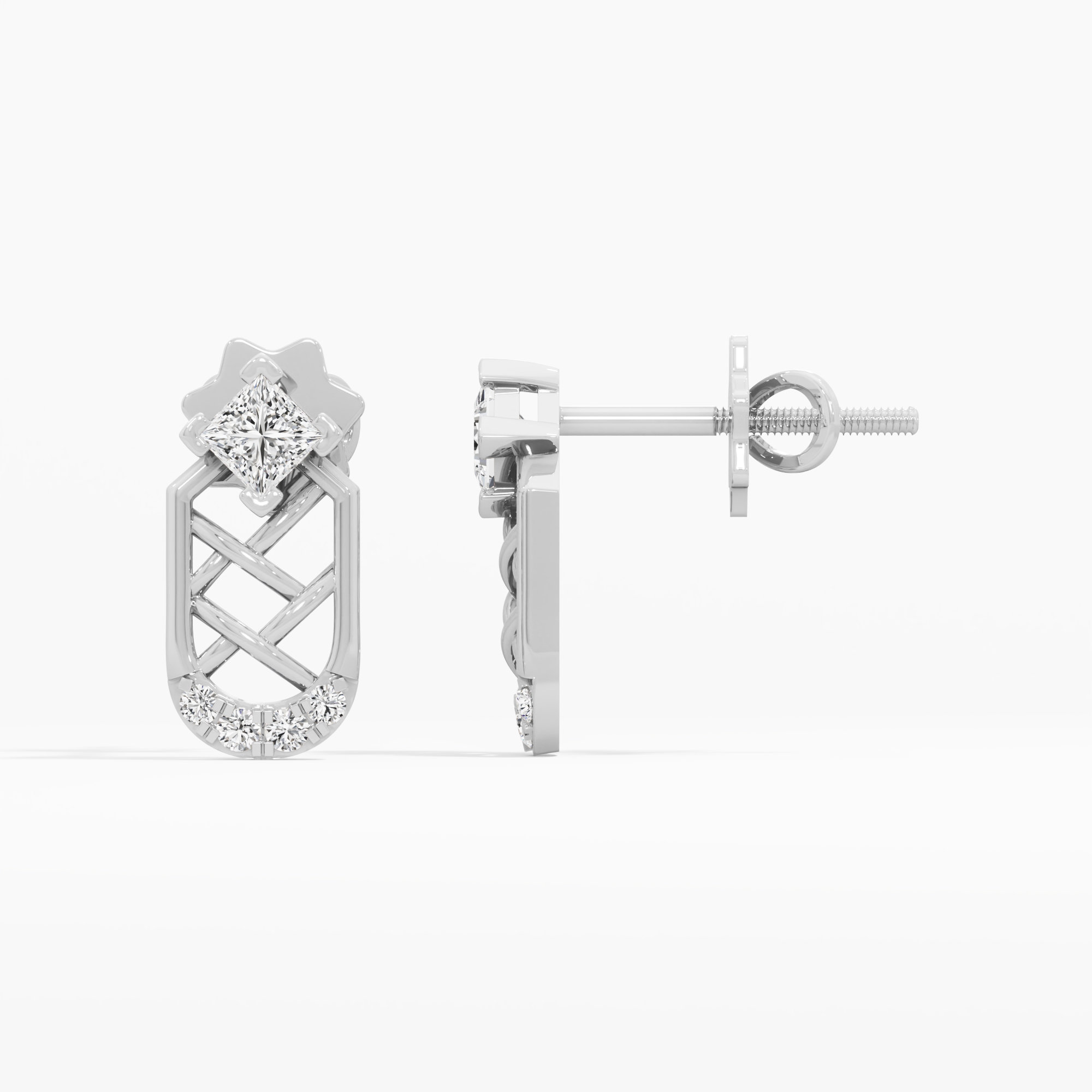 Lattice Glamour Drops Earrings in 9KT White Gold (Diamond Quality: FG-VVS VS)