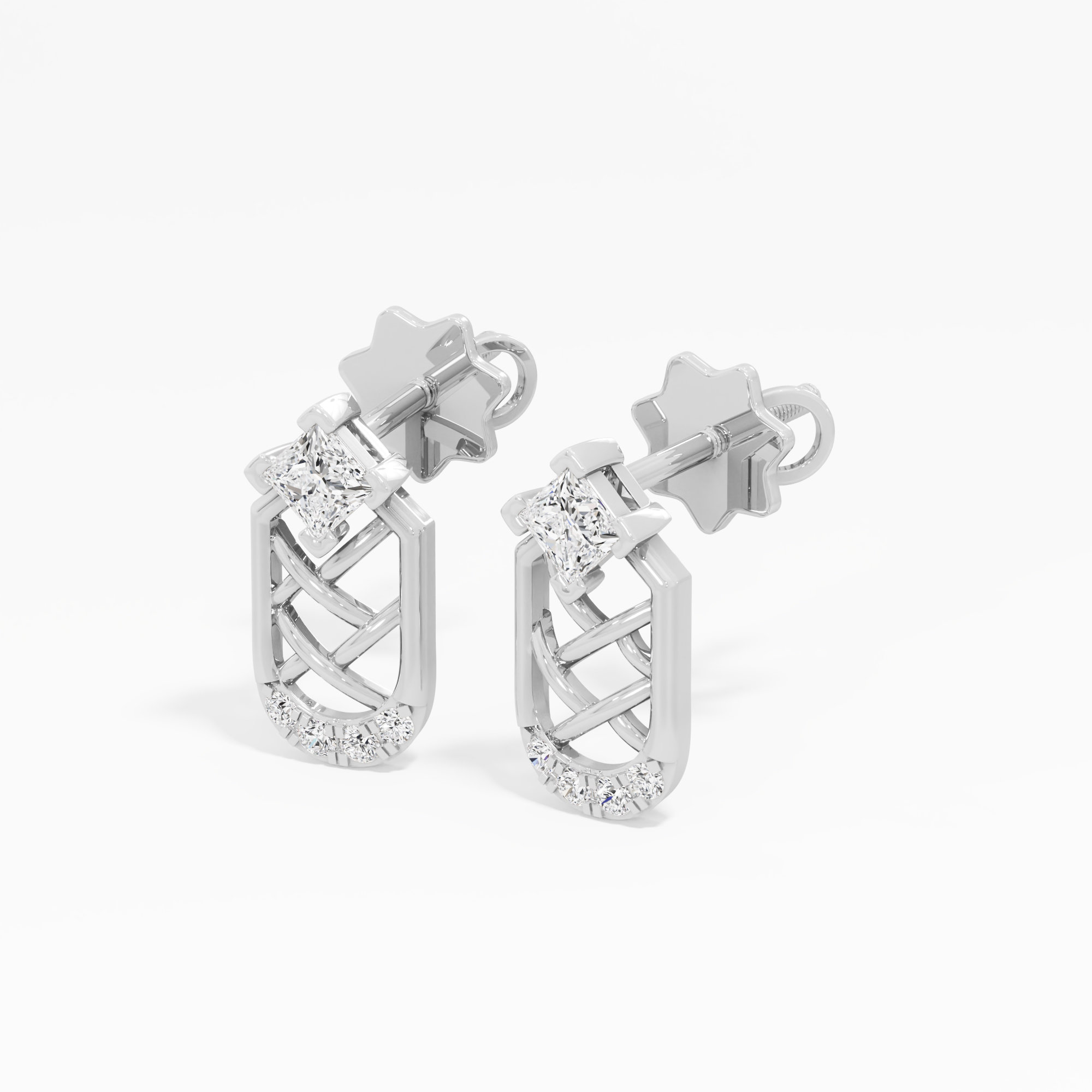 Lattice Glamour Drops Earrings in 9KT White Gold (Diamond Quality: FG-VVS VS)