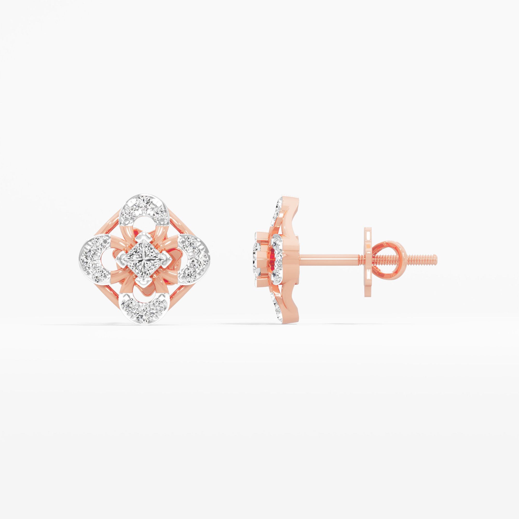 Glimmering Grid Studs Earrings in 9KT Rose Gold (Diamond Quality: FG-VVS VS)