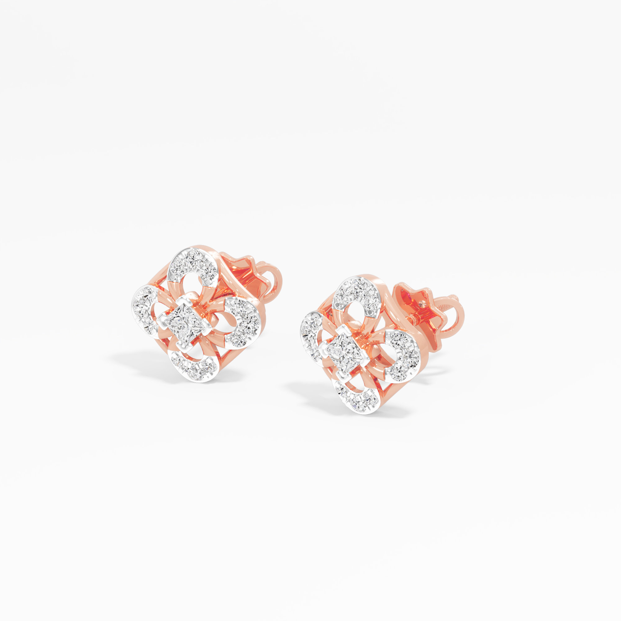 Glimmering Grid Studs Earrings in 9KT Rose Gold (Diamond Quality: FG-VVS VS)