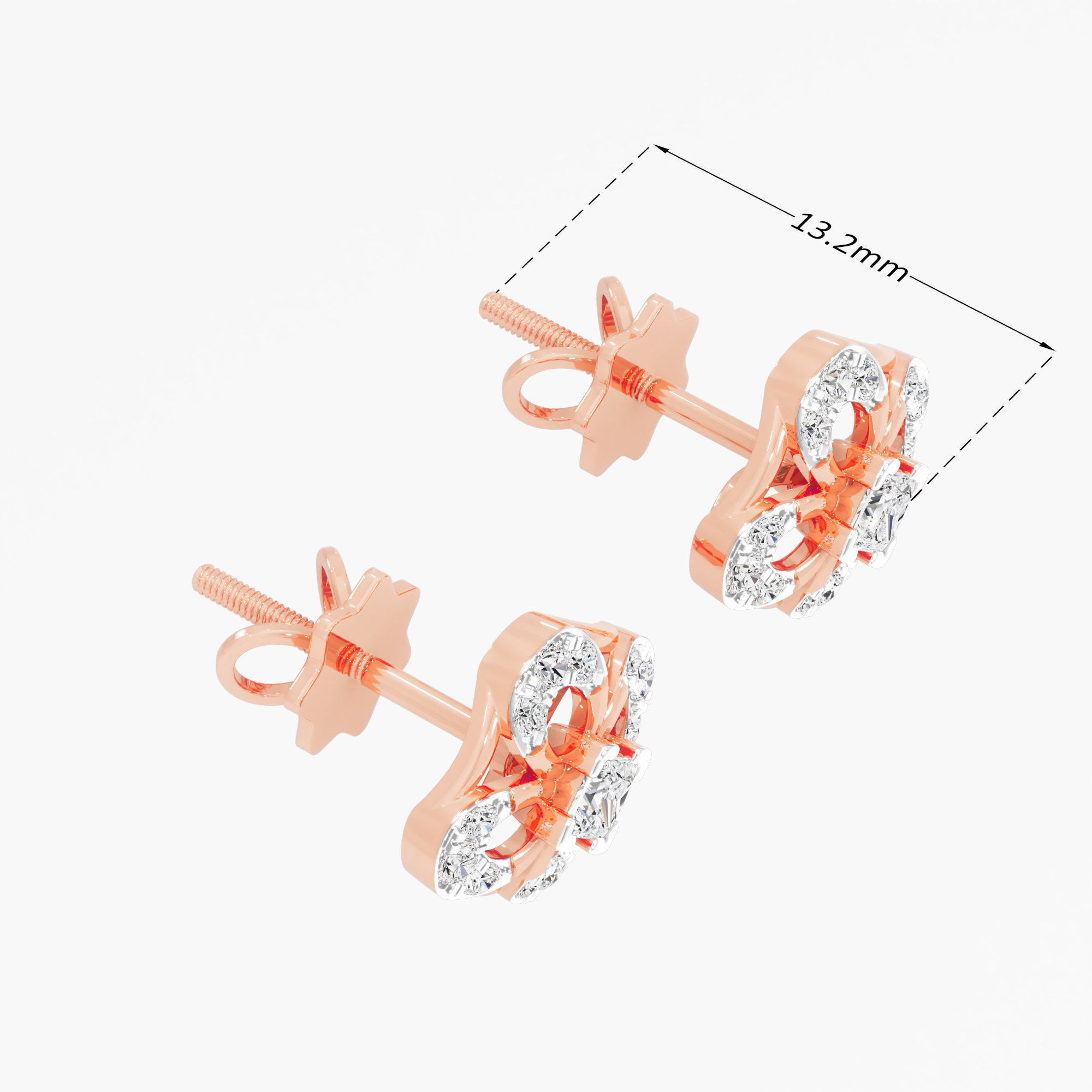 Glimmering Grid Studs Earrings in 9KT Rose Gold (Diamond Quality: FG-VVS VS)