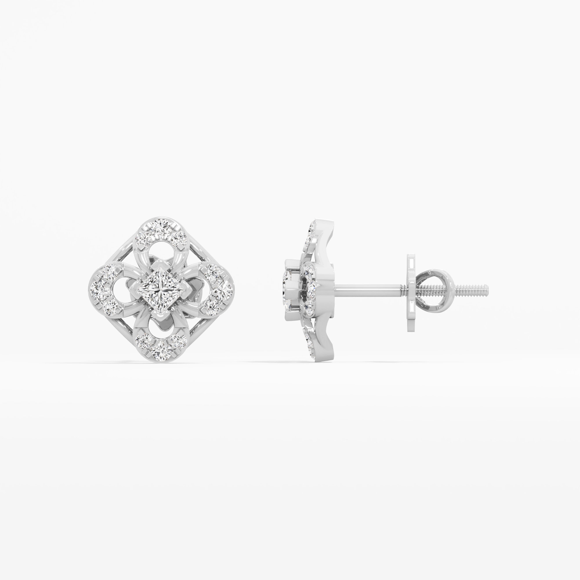 Glimmering Grid Studs Earrings in 9KT White Gold (Diamond Quality: FG-VVS VS)