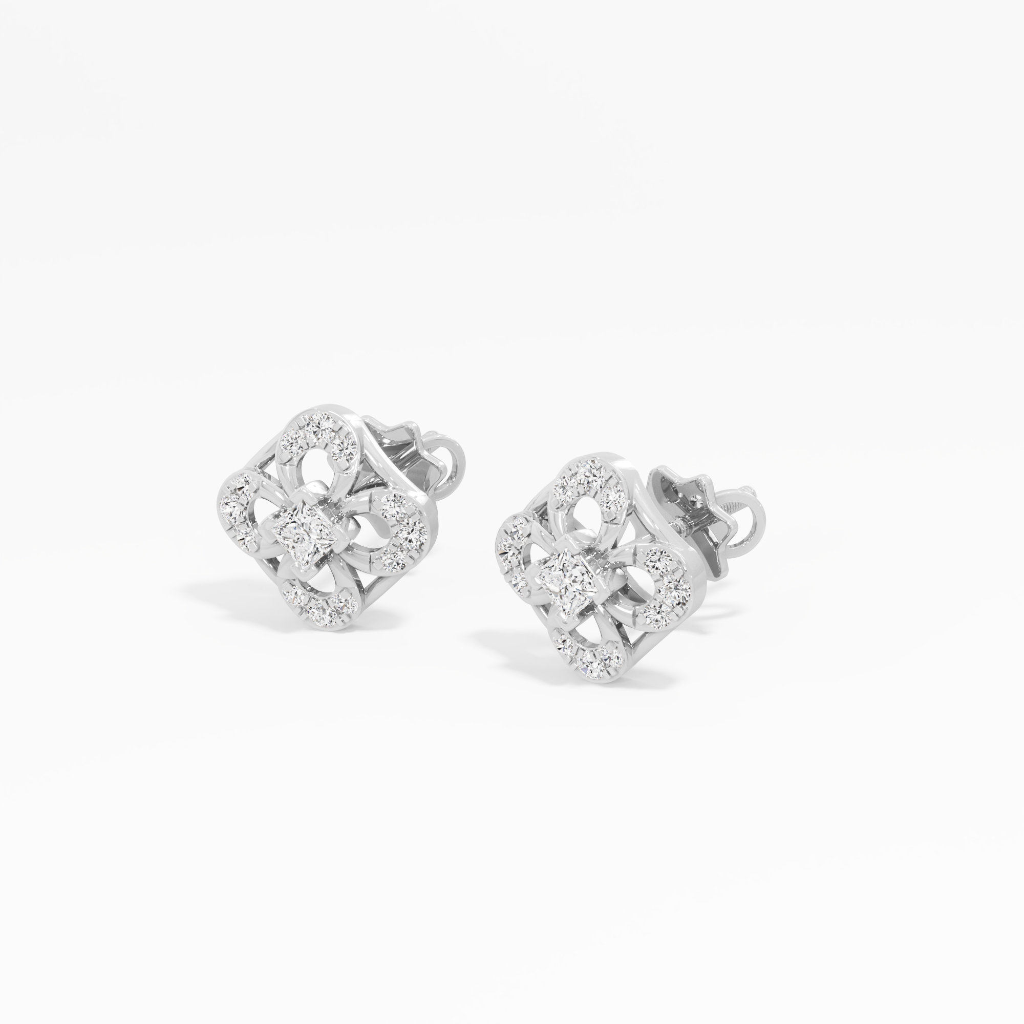 Glimmering Grid Studs Earrings in 9KT White Gold (Diamond Quality: FG-VVS VS)