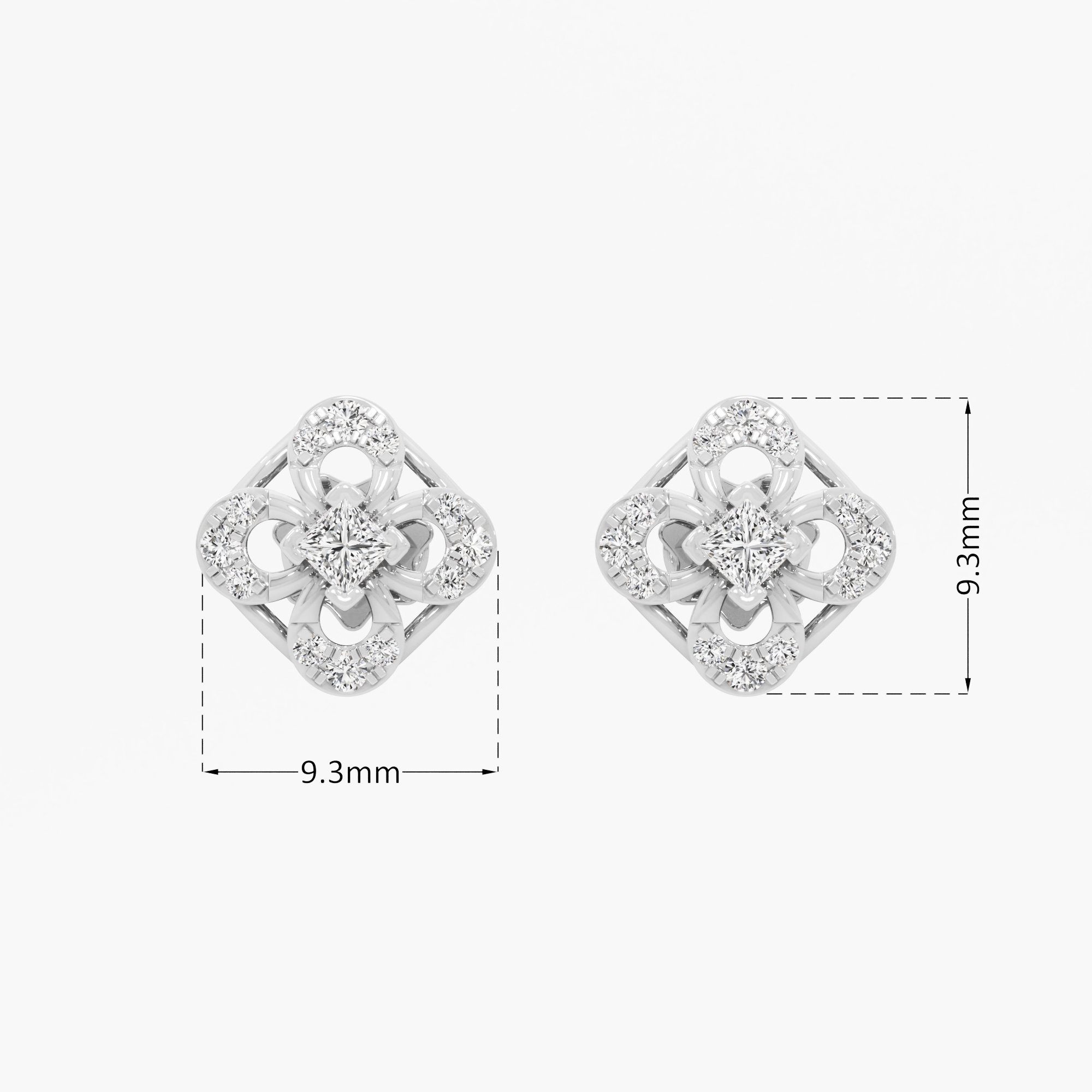 Glimmering Grid Studs Earrings in 9KT White Gold (Diamond Quality: FG-VVS VS)