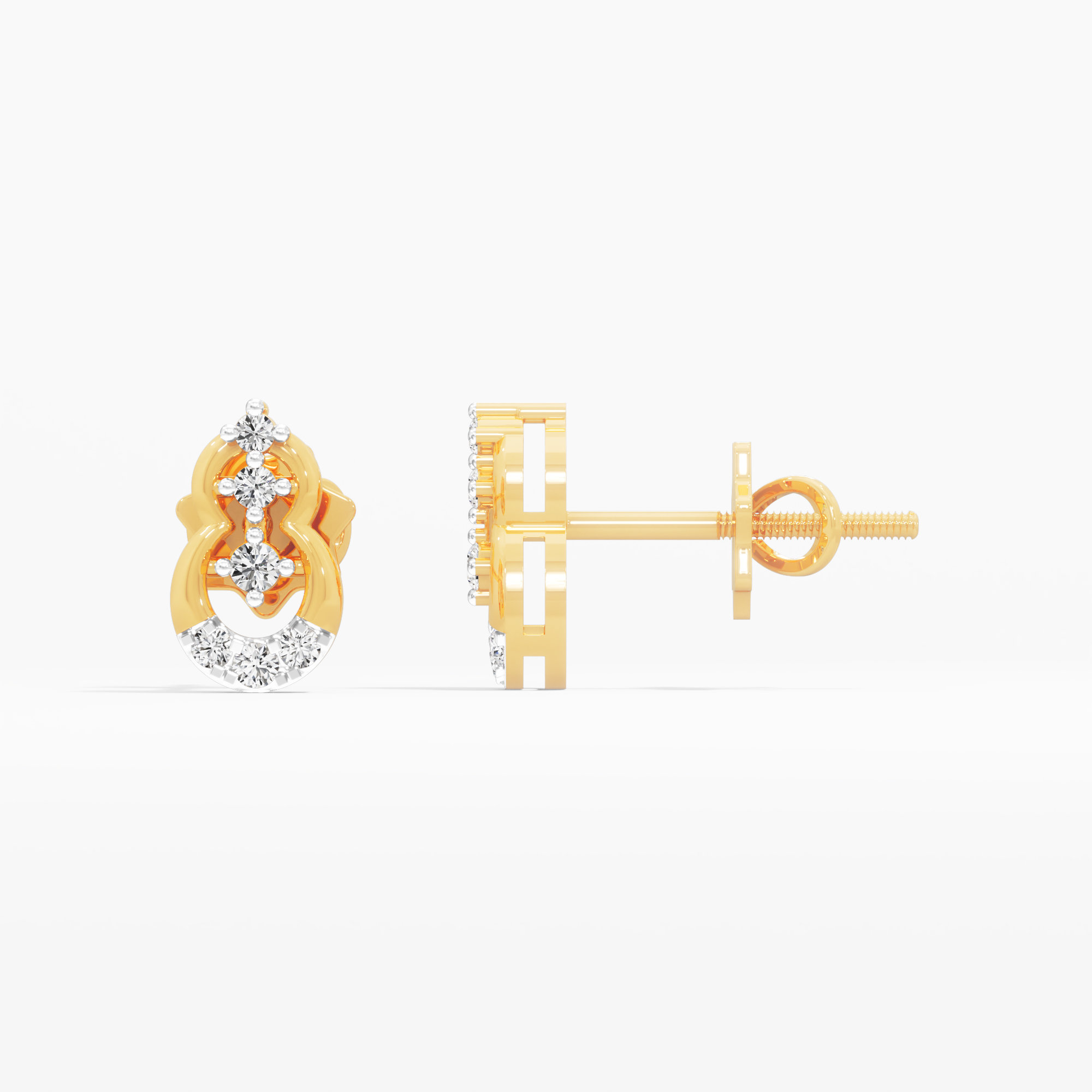Shield Crest Stud Earrings in 9KT Yellow Gold (Diamond Quality: FG-VVS VS)