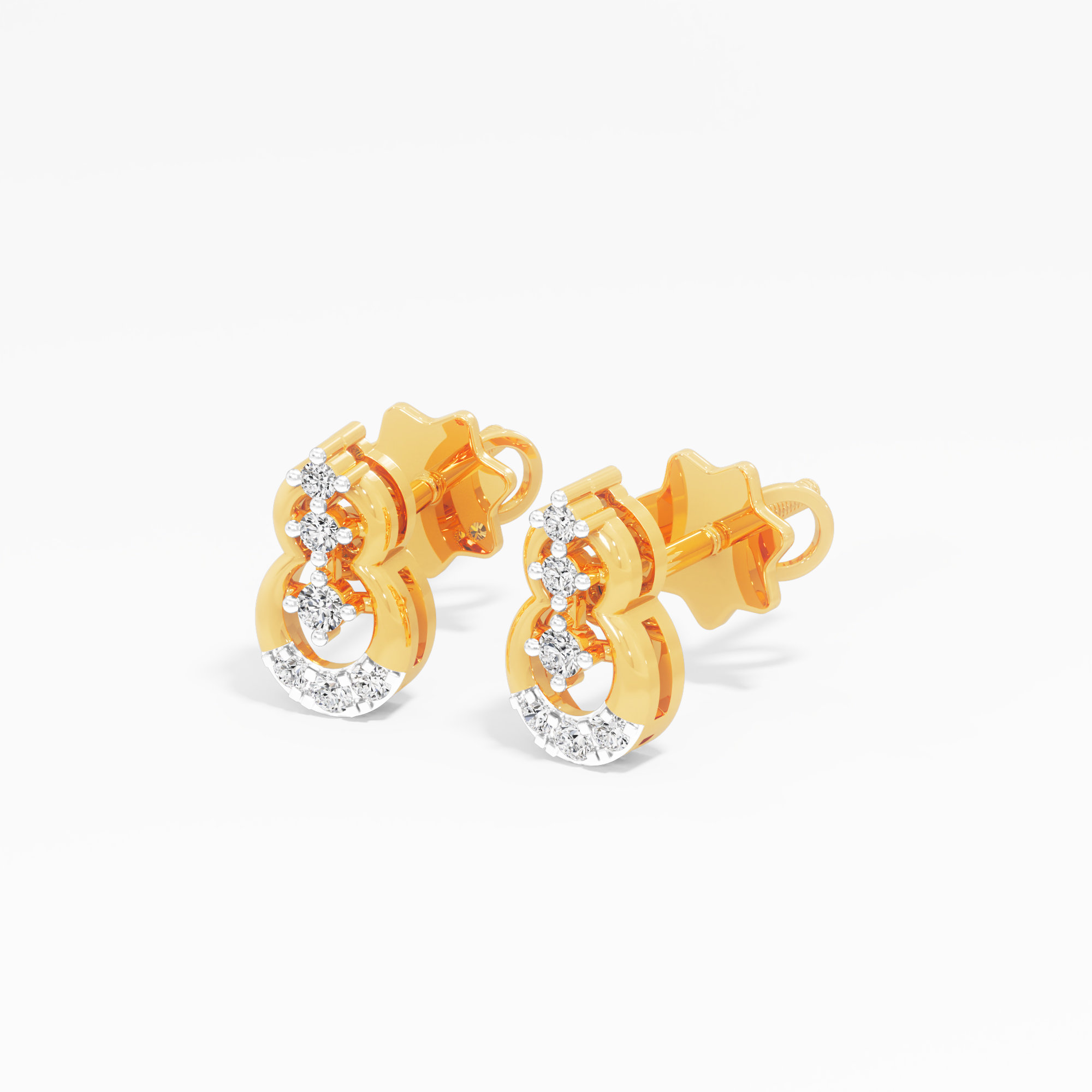 Shield Crest Stud Earrings in 9KT Yellow Gold (Diamond Quality: FG-VVS VS)