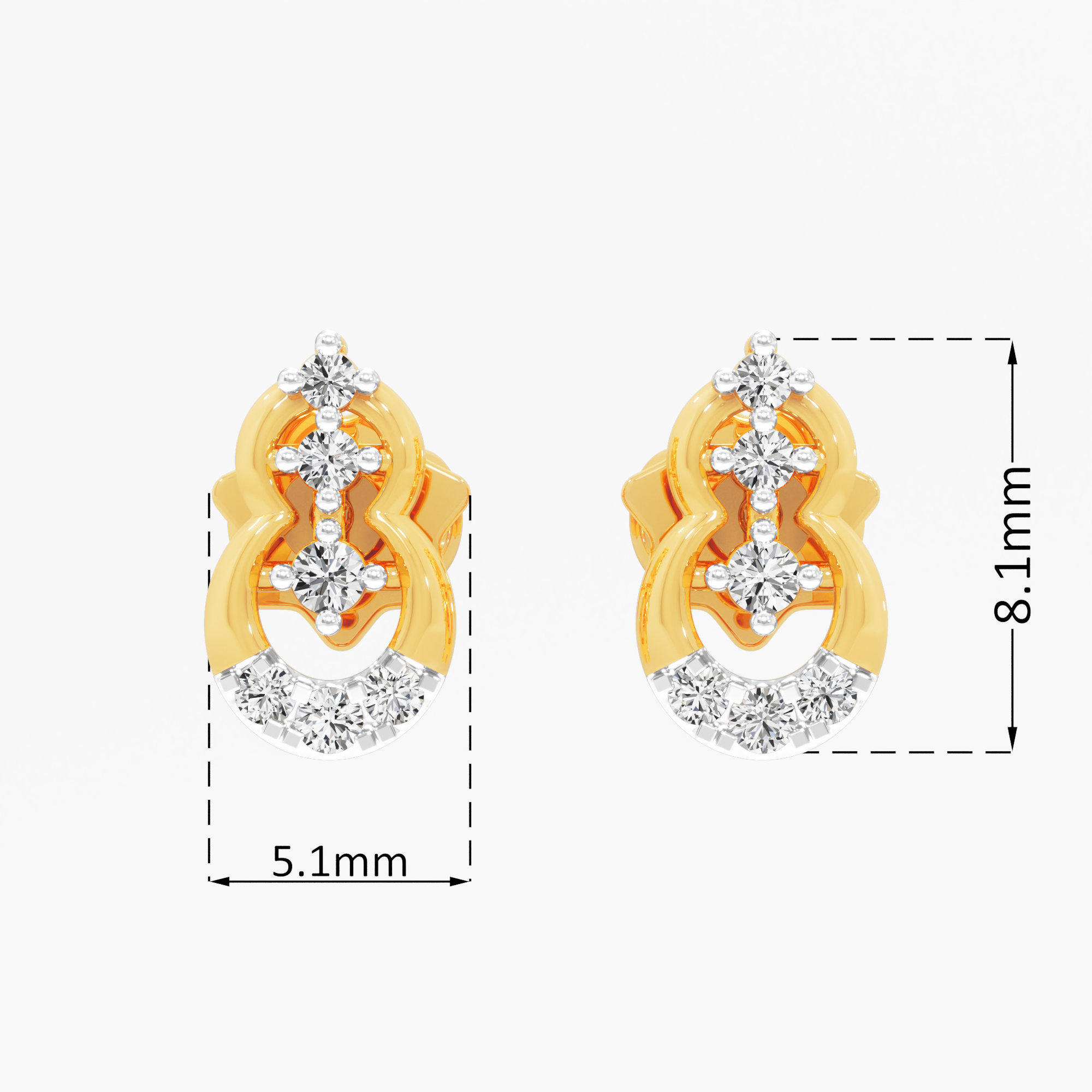 Shield Crest Stud Earrings in 9KT Yellow Gold (Diamond Quality: FG-VVS VS)
