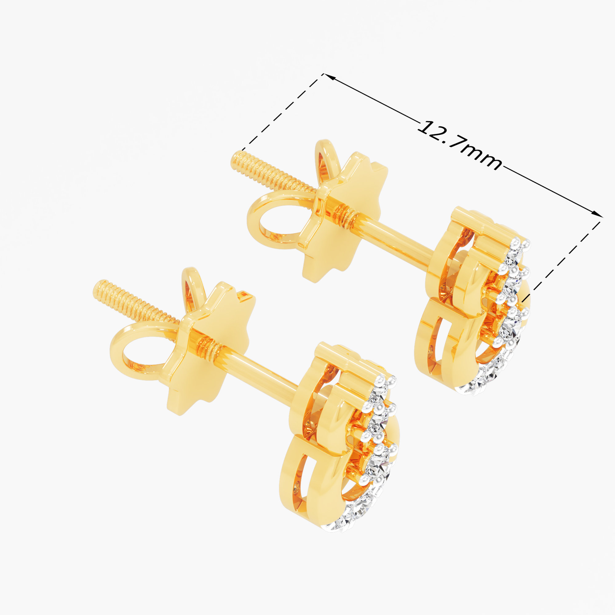 Shield Crest Stud Earrings in 9KT Yellow Gold (Diamond Quality: FG-VVS VS)