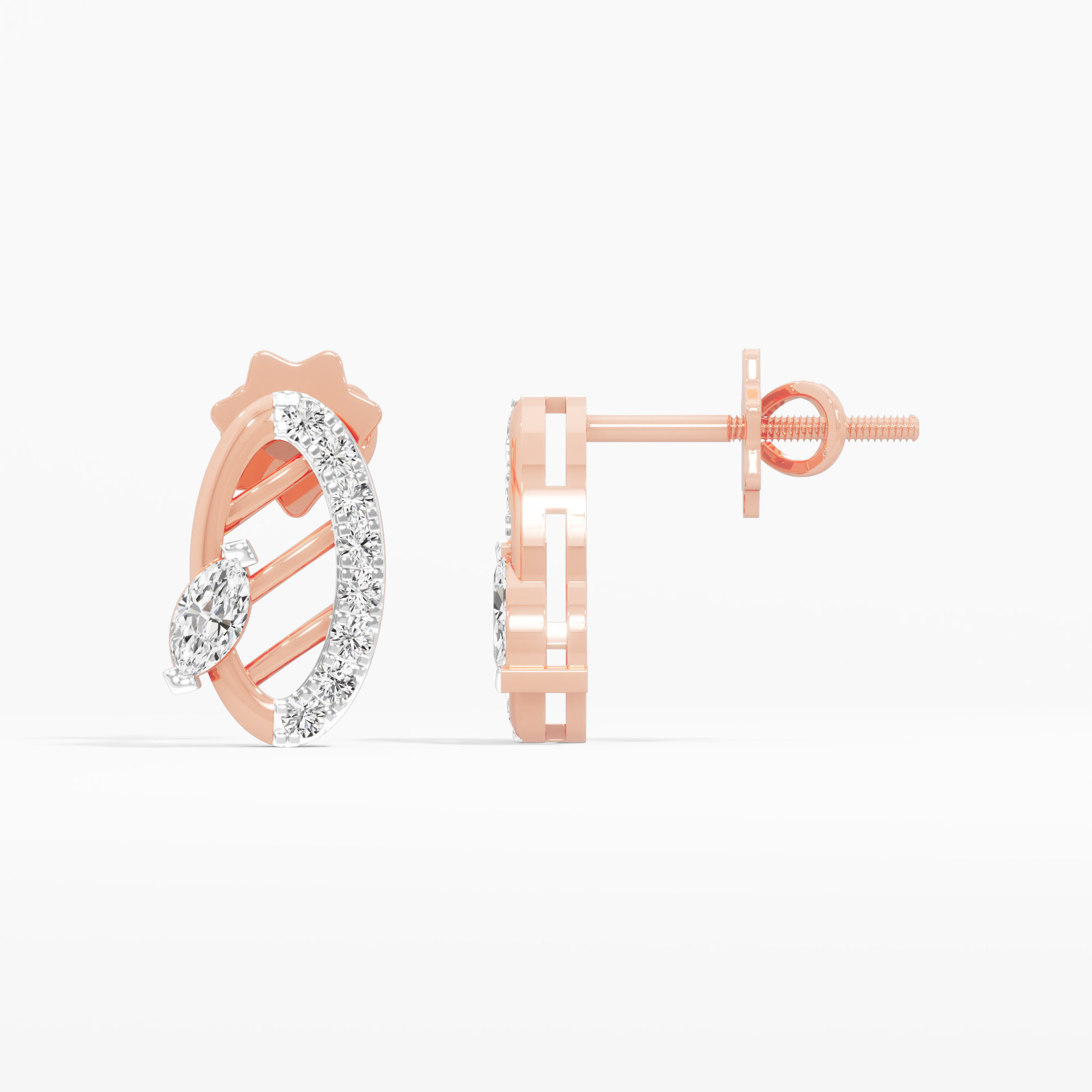 Azure Curve Studs Earrings in 9KT Rose Gold (Diamond Quality: FG-VVS VS)