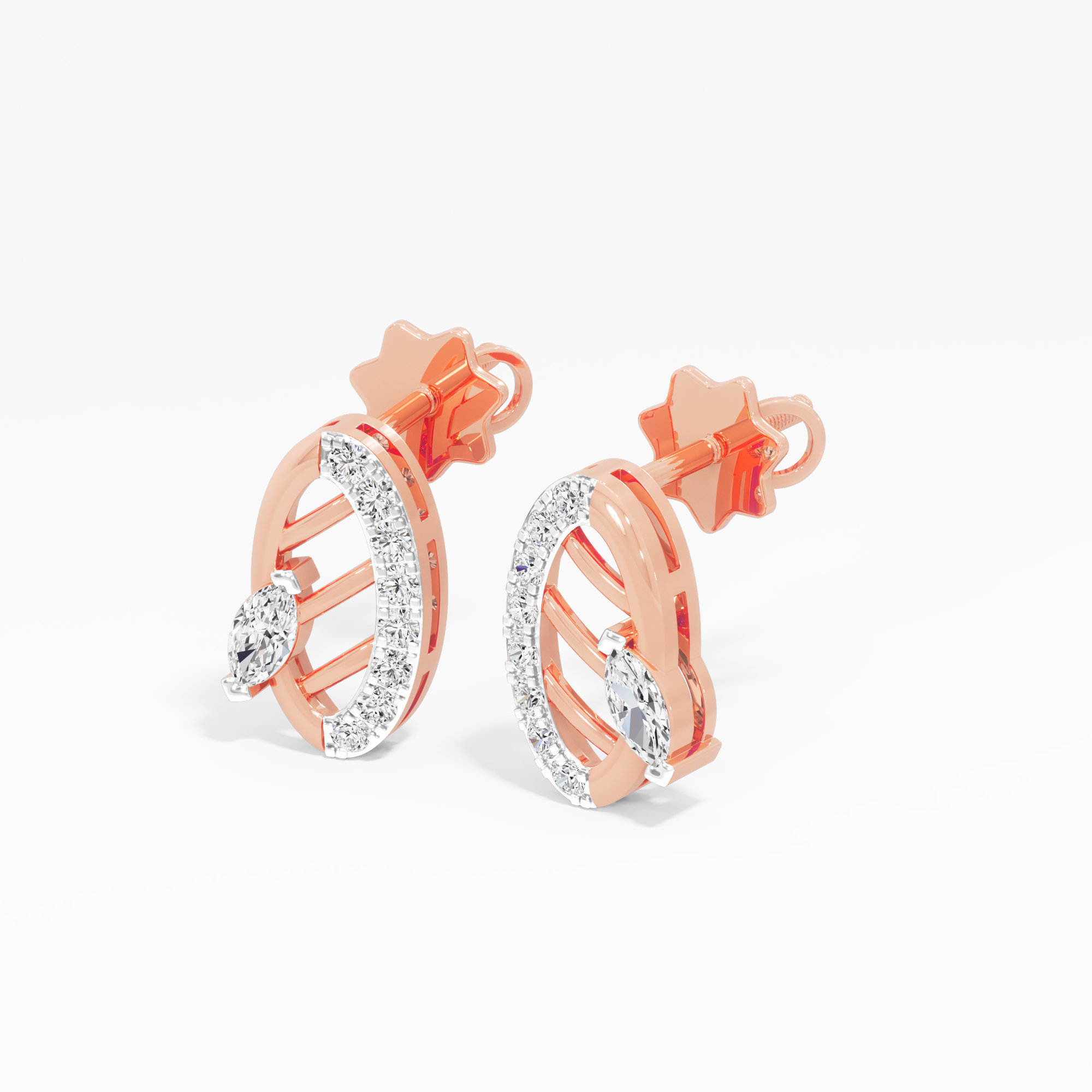 Azure Curve Studs Earrings in 9KT Rose Gold (Diamond Quality: FG-VVS VS)
