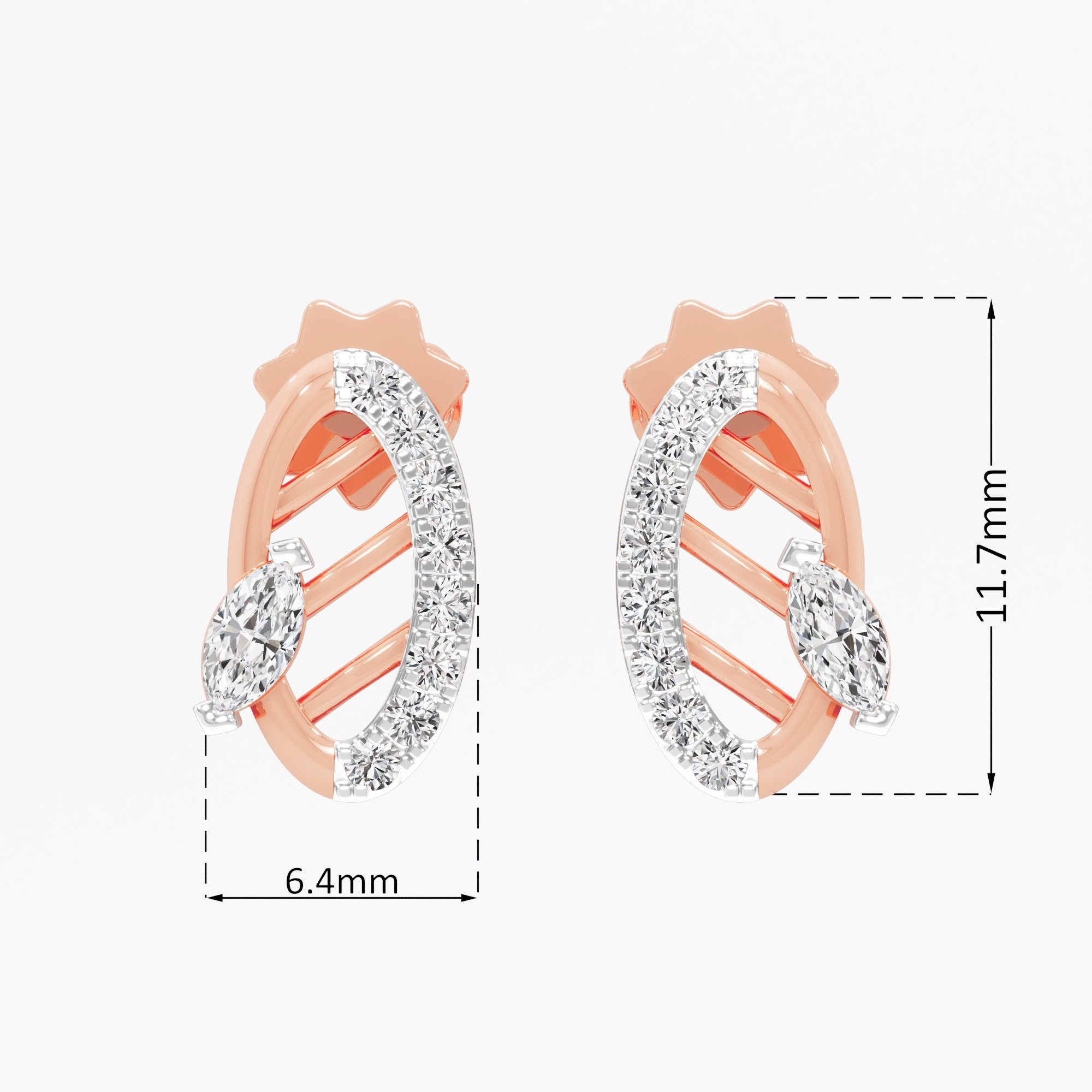 Azure Curve Studs Earrings in 9KT Rose Gold (Diamond Quality: FG-VVS VS)