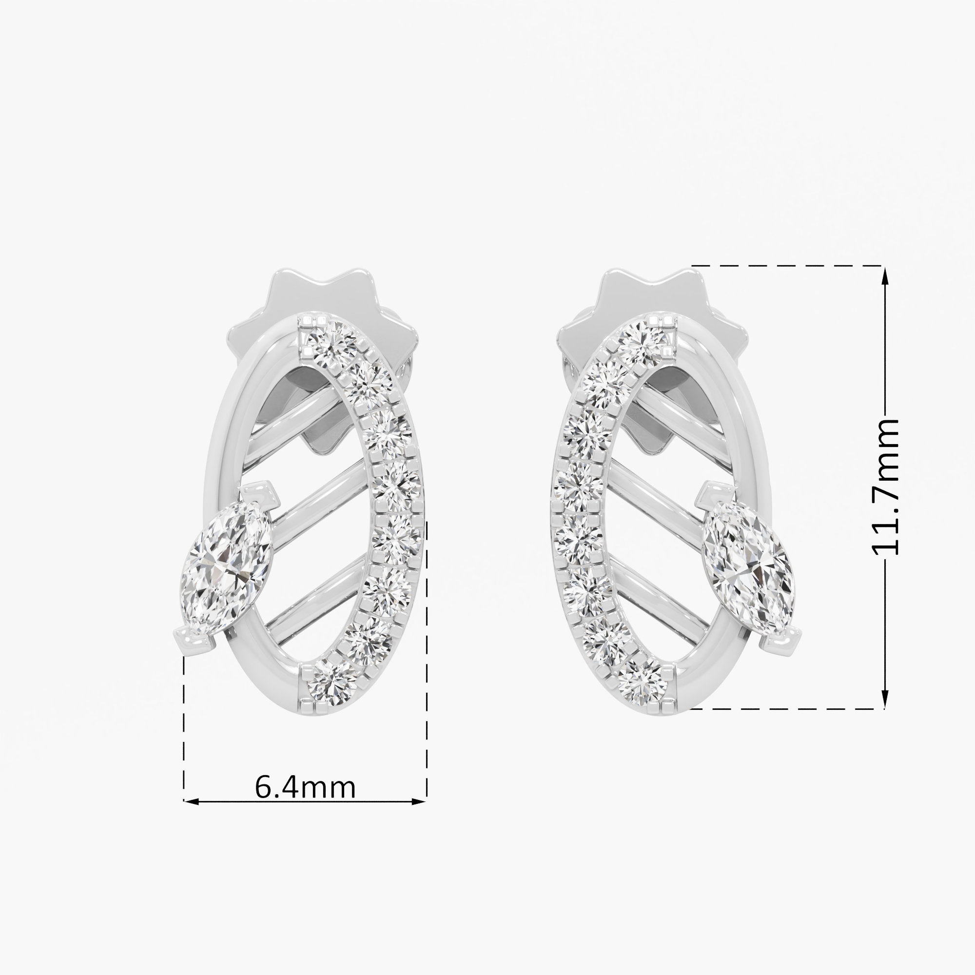Azure Curve Studs Earrings in 9KT White Gold (Diamond Quality: FG-VVS VS)