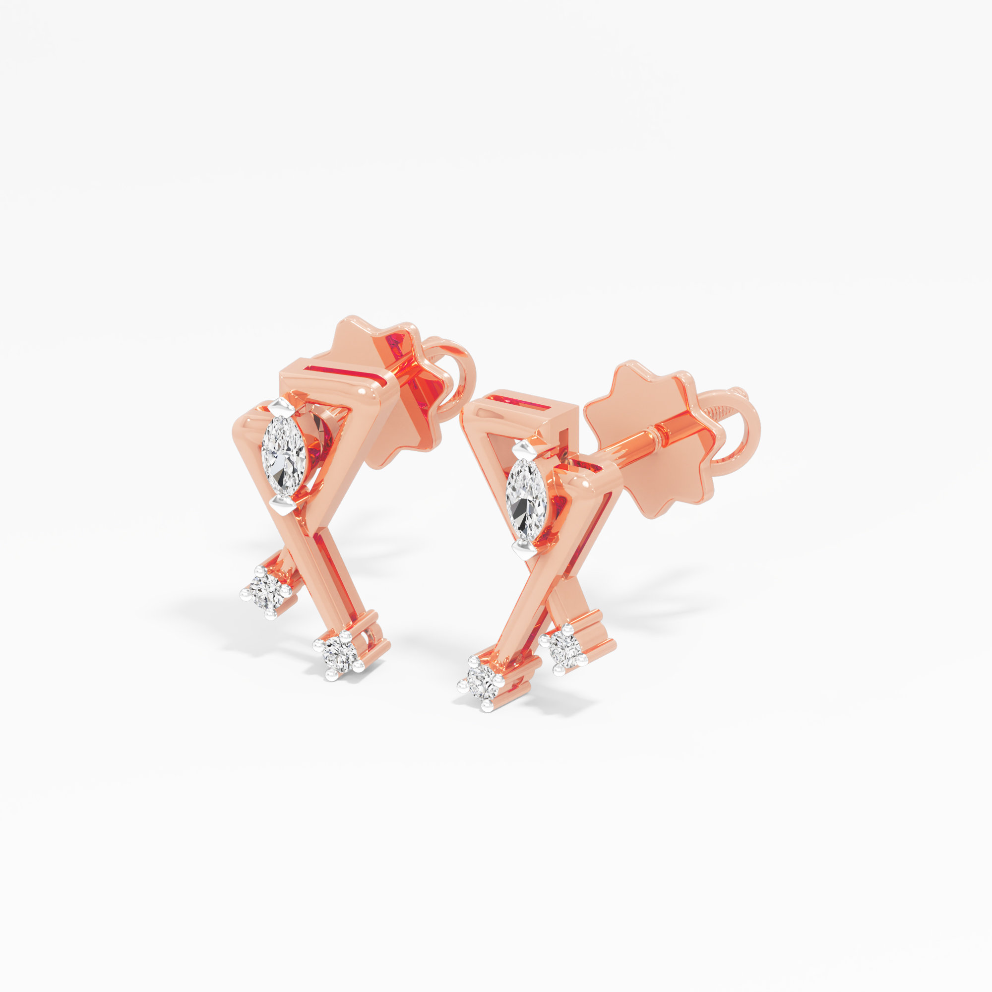 Vivid Intersect Drops Earrings in 9KT Rose Gold (Diamond Quality: FG-VVS VS)