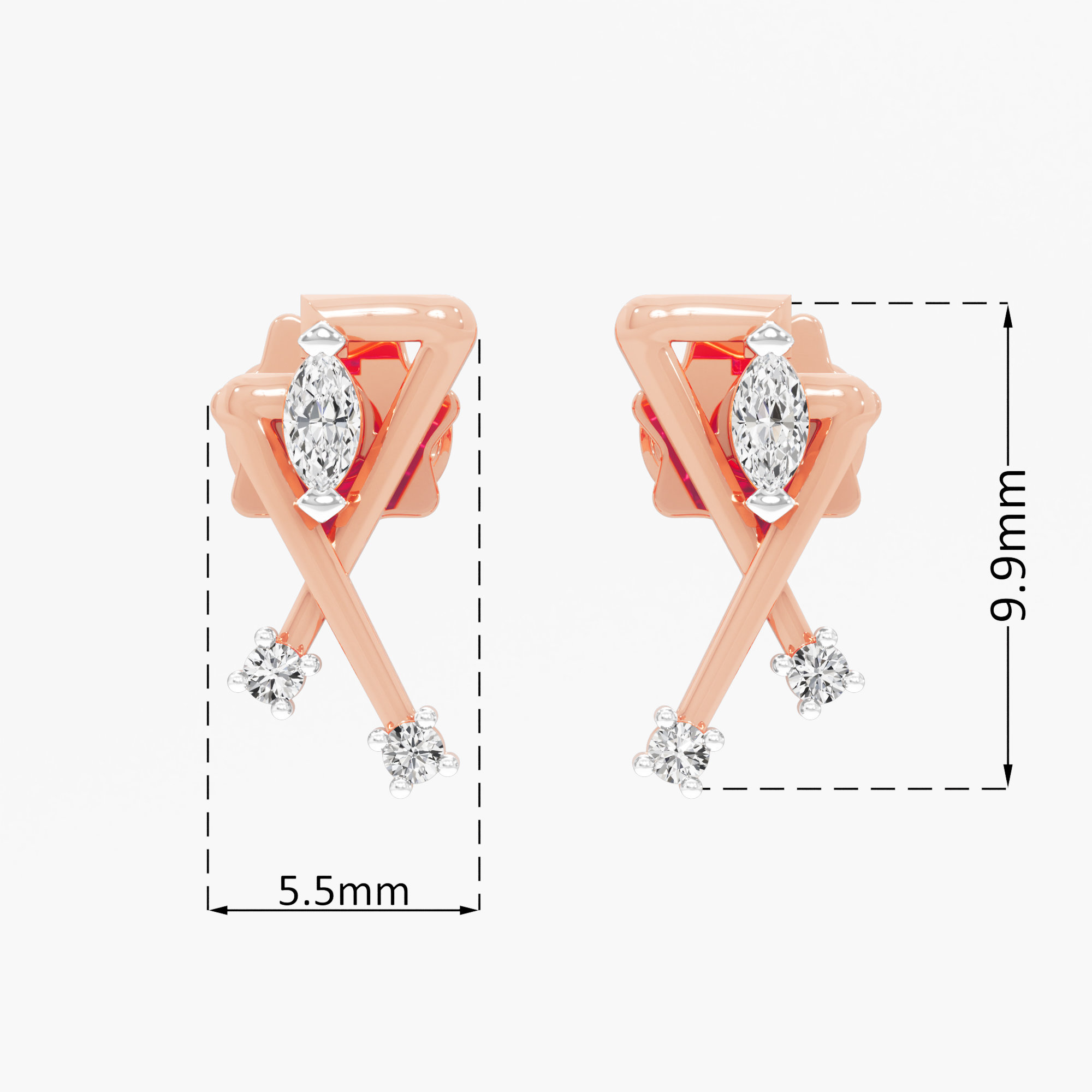 Vivid Intersect Drops Earrings in 9KT Rose Gold (Diamond Quality: FG-VVS VS)
