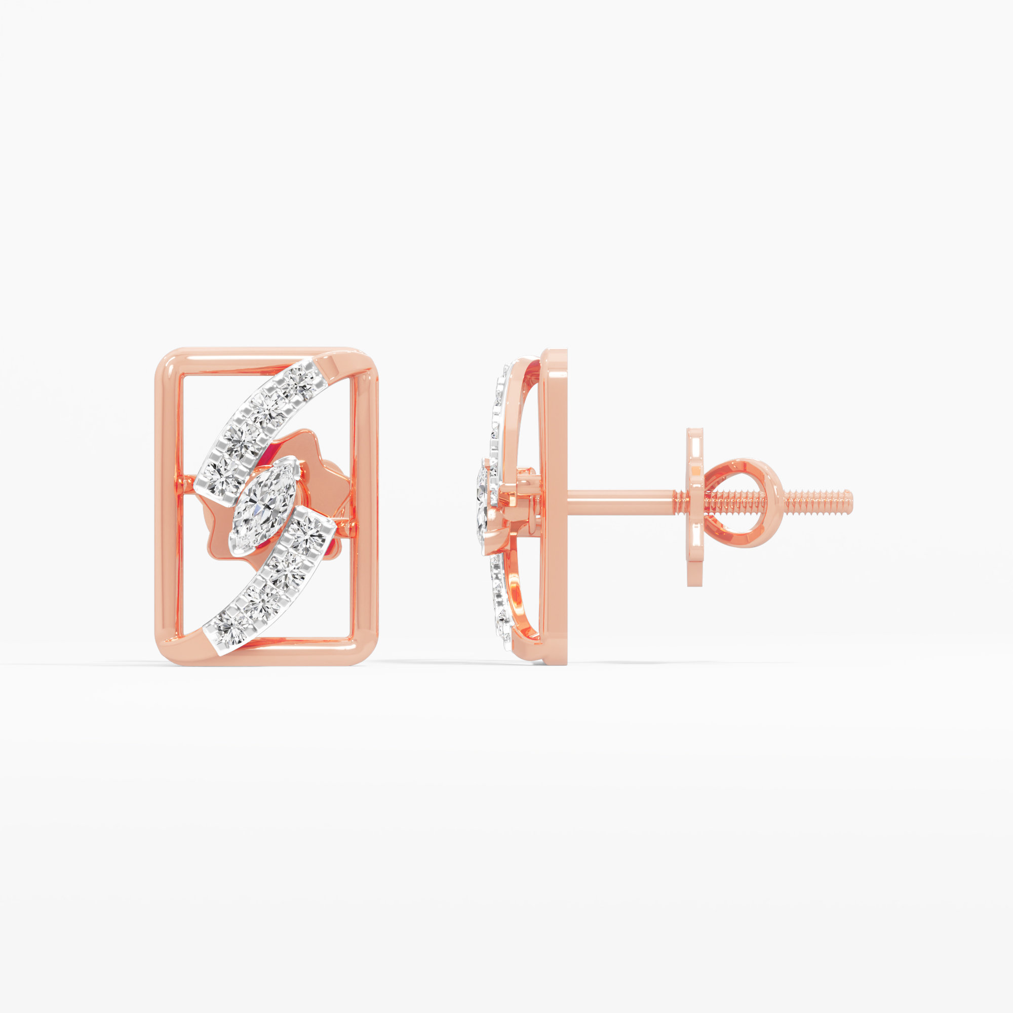 Azure Flow Studs Earrings in 9KT Rose Gold (Diamond Quality: FG-VVS VS)