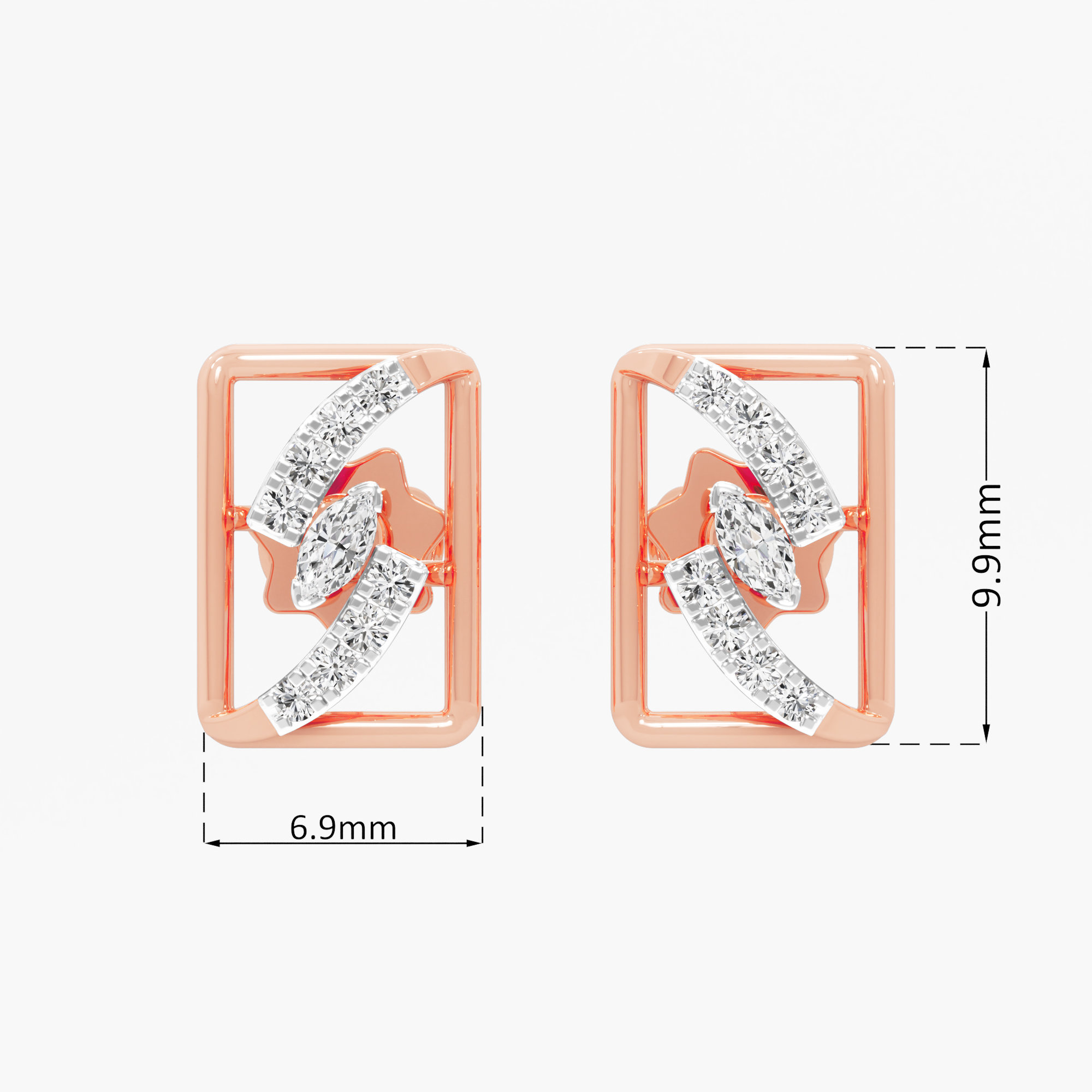 Azure Flow Studs Earrings in 9KT Rose Gold (Diamond Quality: FG-VVS VS)