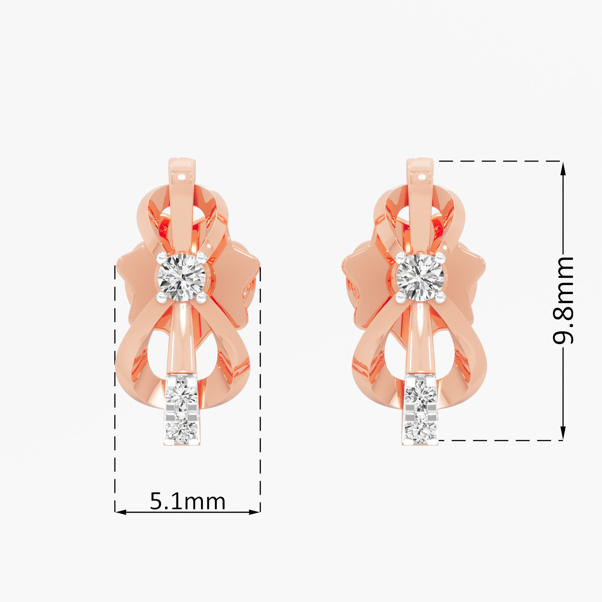 Ribbon Radiance Drops Earrings in 9KT Rose Gold (Diamond Quality: EF-VVS VS)