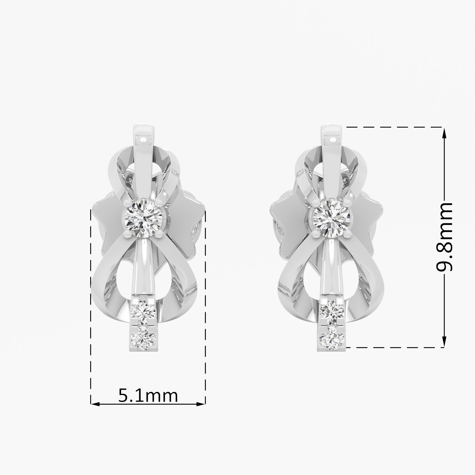 Ribbon Radiance Drops Earrings in 9KT White Gold (Diamond Quality: EF-VVS VS)