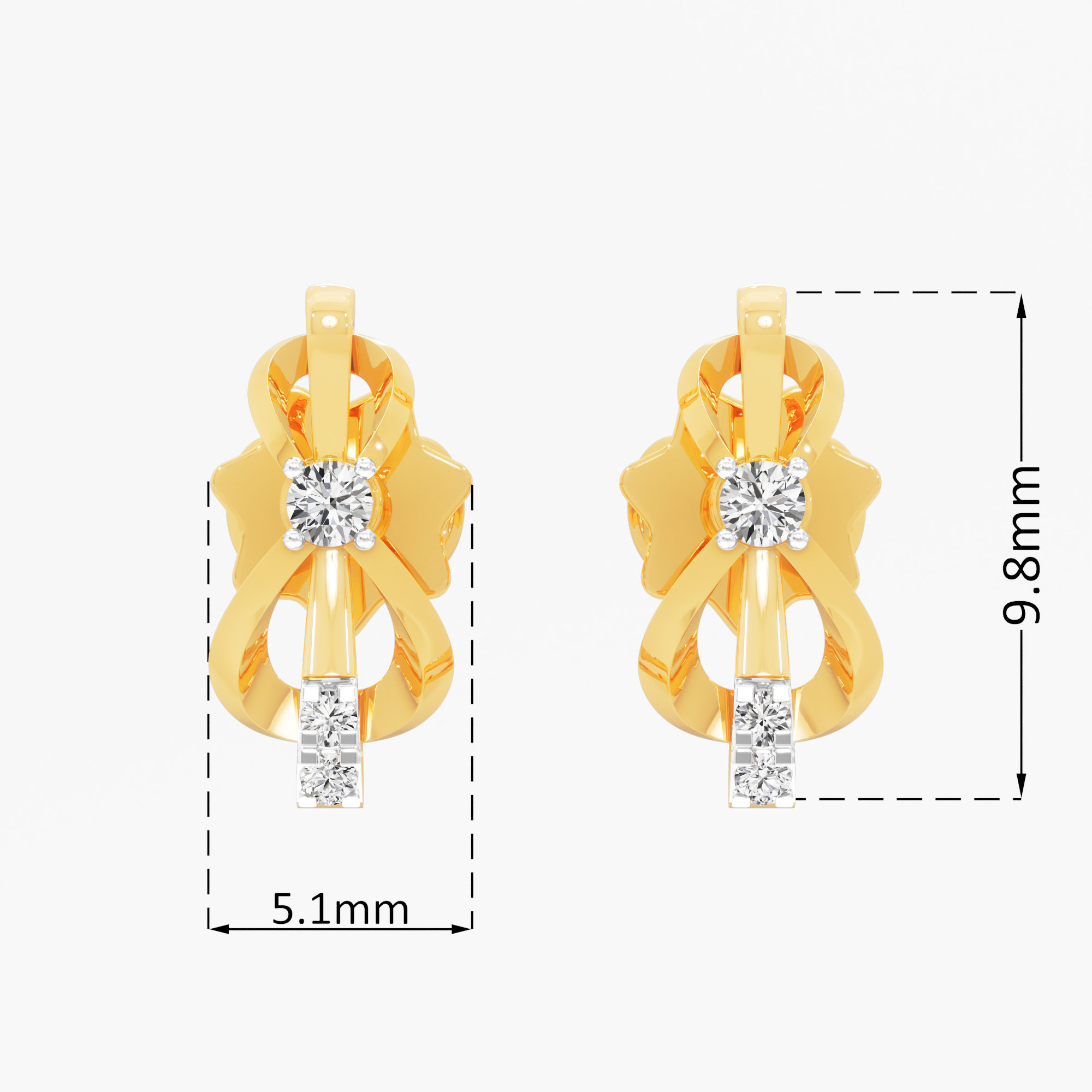 Ribbon Radiance Drops Earrings in 9KT Yellow Gold (Diamond Quality: EF-VVS VS)