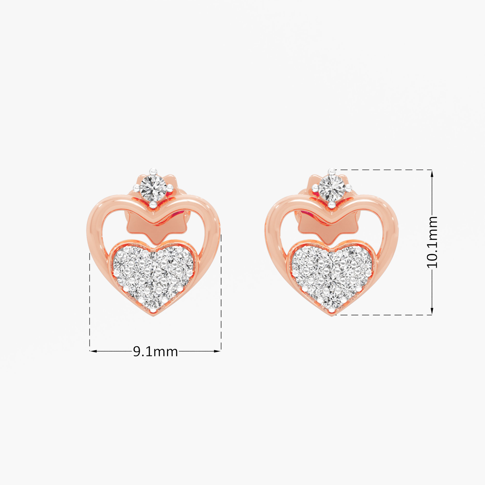 Heartfelt Embrace Studs Earrings in 9KT Rose Gold (Diamond Quality: EF-VVS VS)