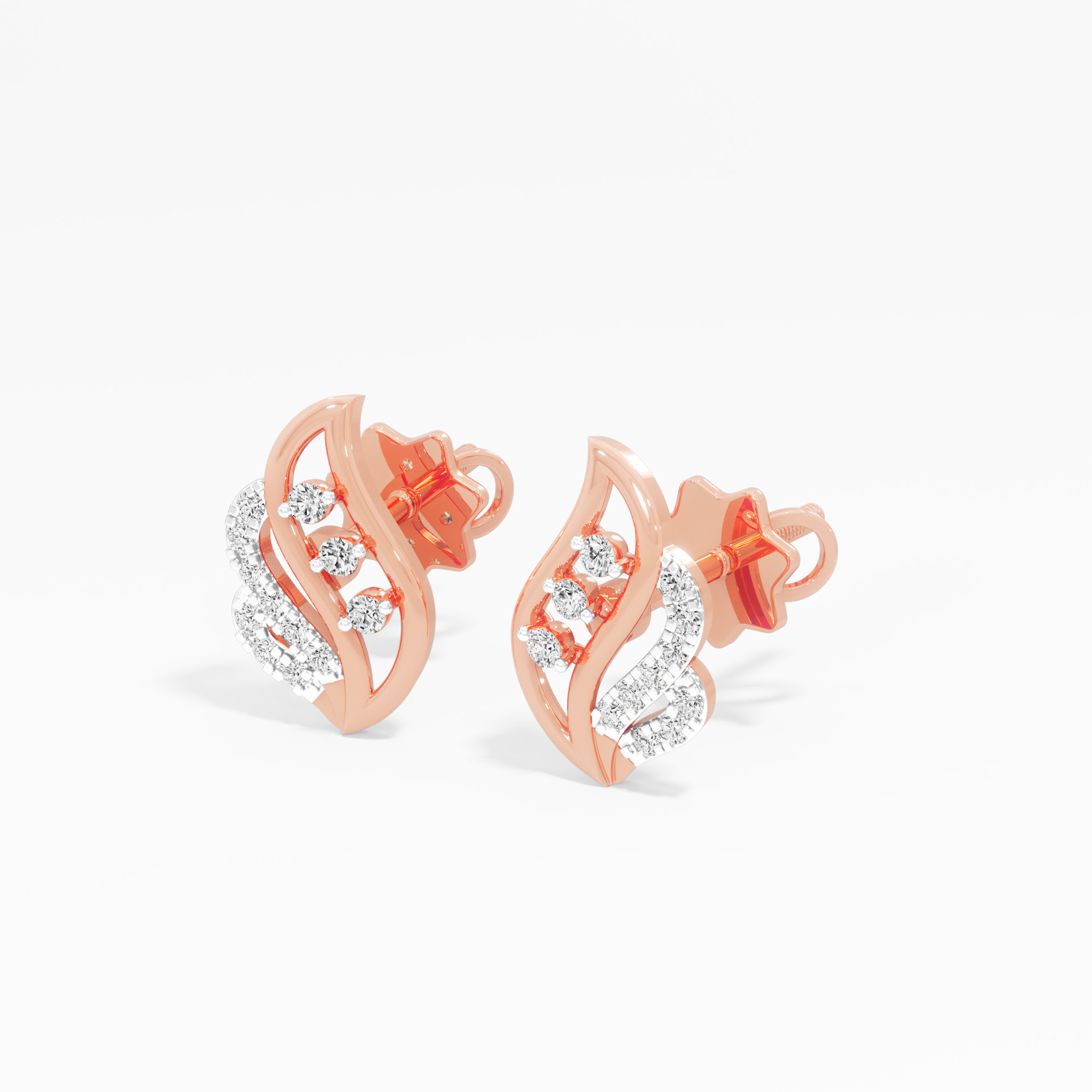 Curved Radiance Drops Earrings in 9KT Rose Gold (Diamond Quality: EF-VVS VS)