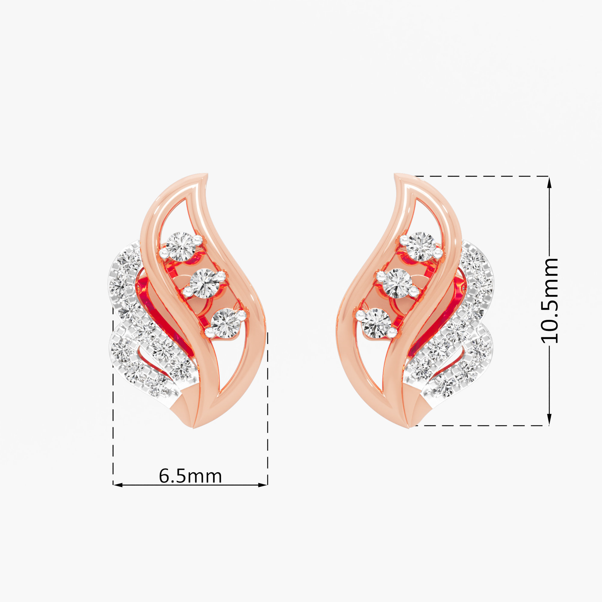 Curved Radiance Drops Earrings in 9KT Rose Gold (Diamond Quality: EF-VVS VS)
