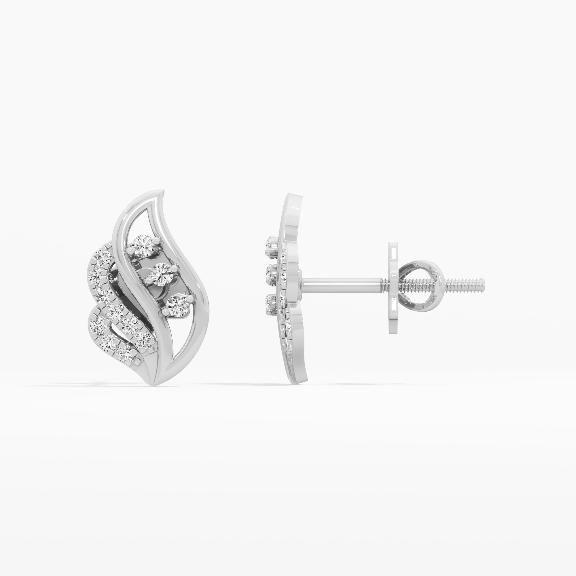 Curved Radiance Drops Earrings in 9KT White Gold (Diamond Quality: EF-VVS VS)