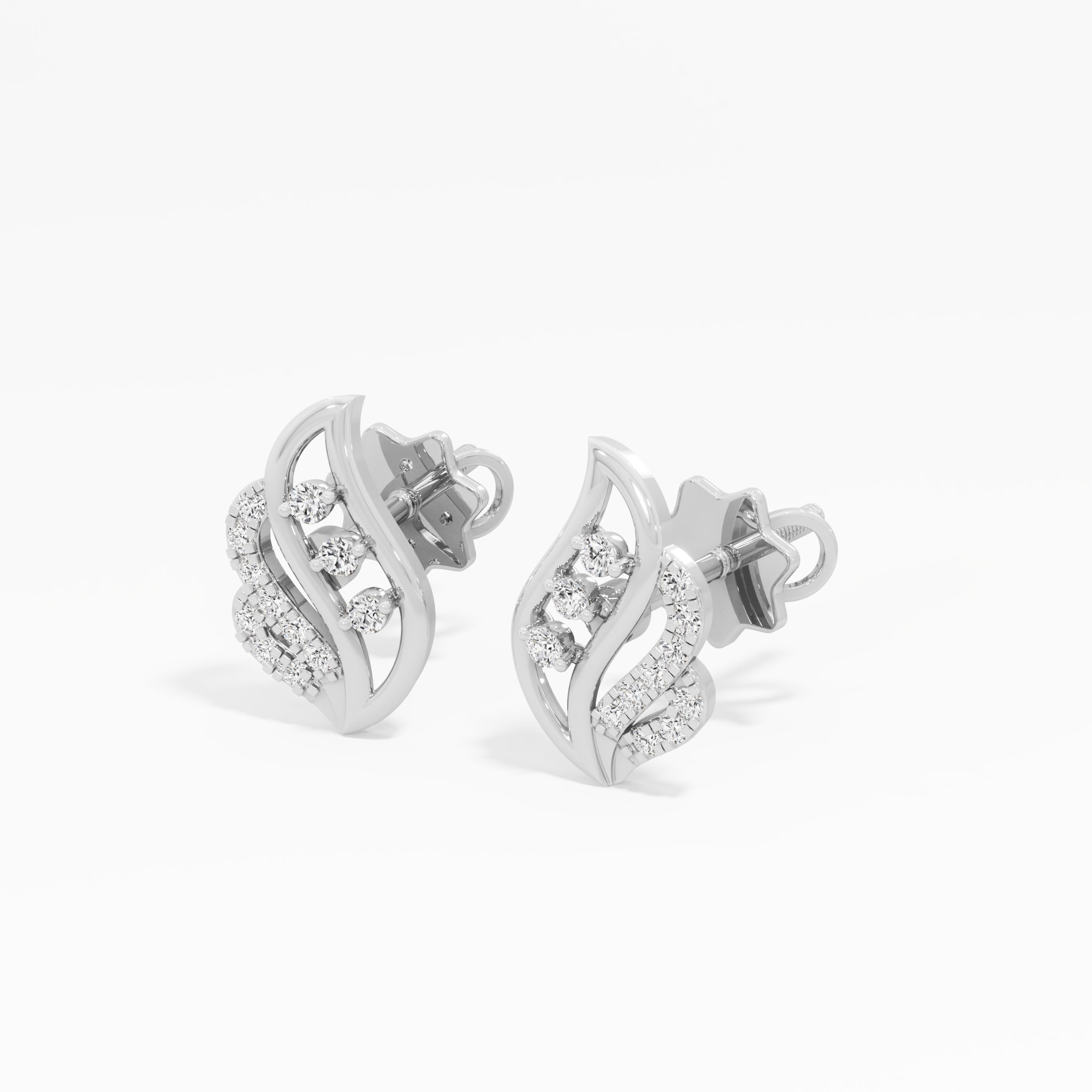 Curved Radiance Drops Earrings in 9KT White Gold (Diamond Quality: EF-VVS VS)