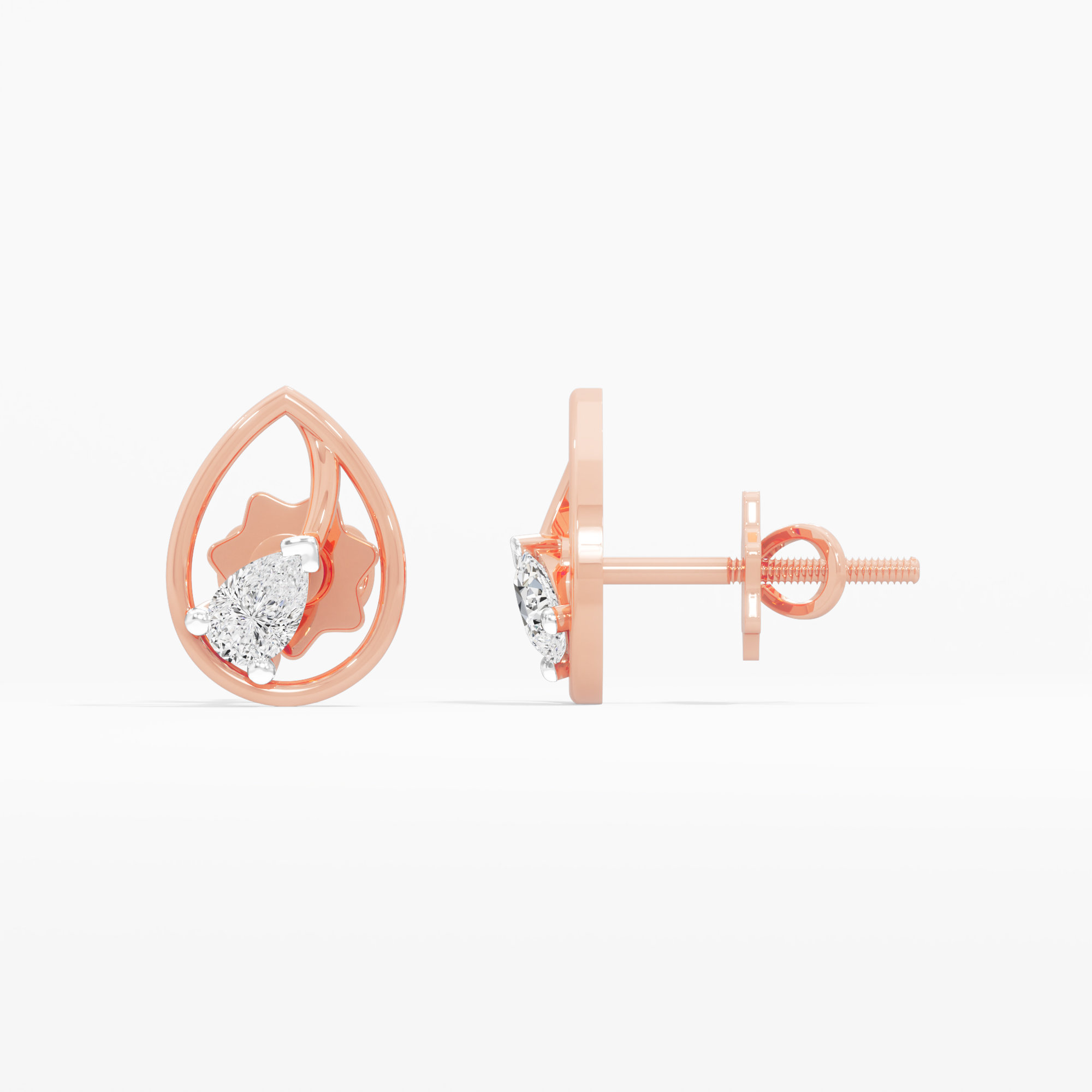 Glistening Dewdrop Studs Earrings in 9KT Rose Gold (Diamond Quality: FG-VVS VS)